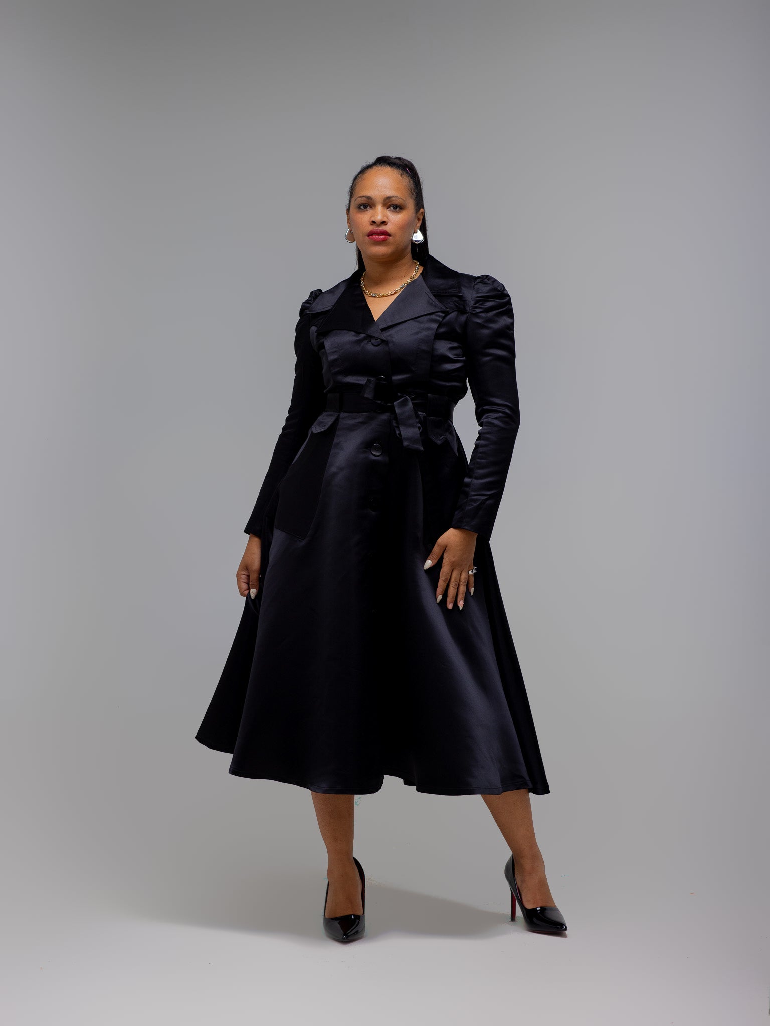 FR1136 BLACK PRINCESS COAT DRESS
