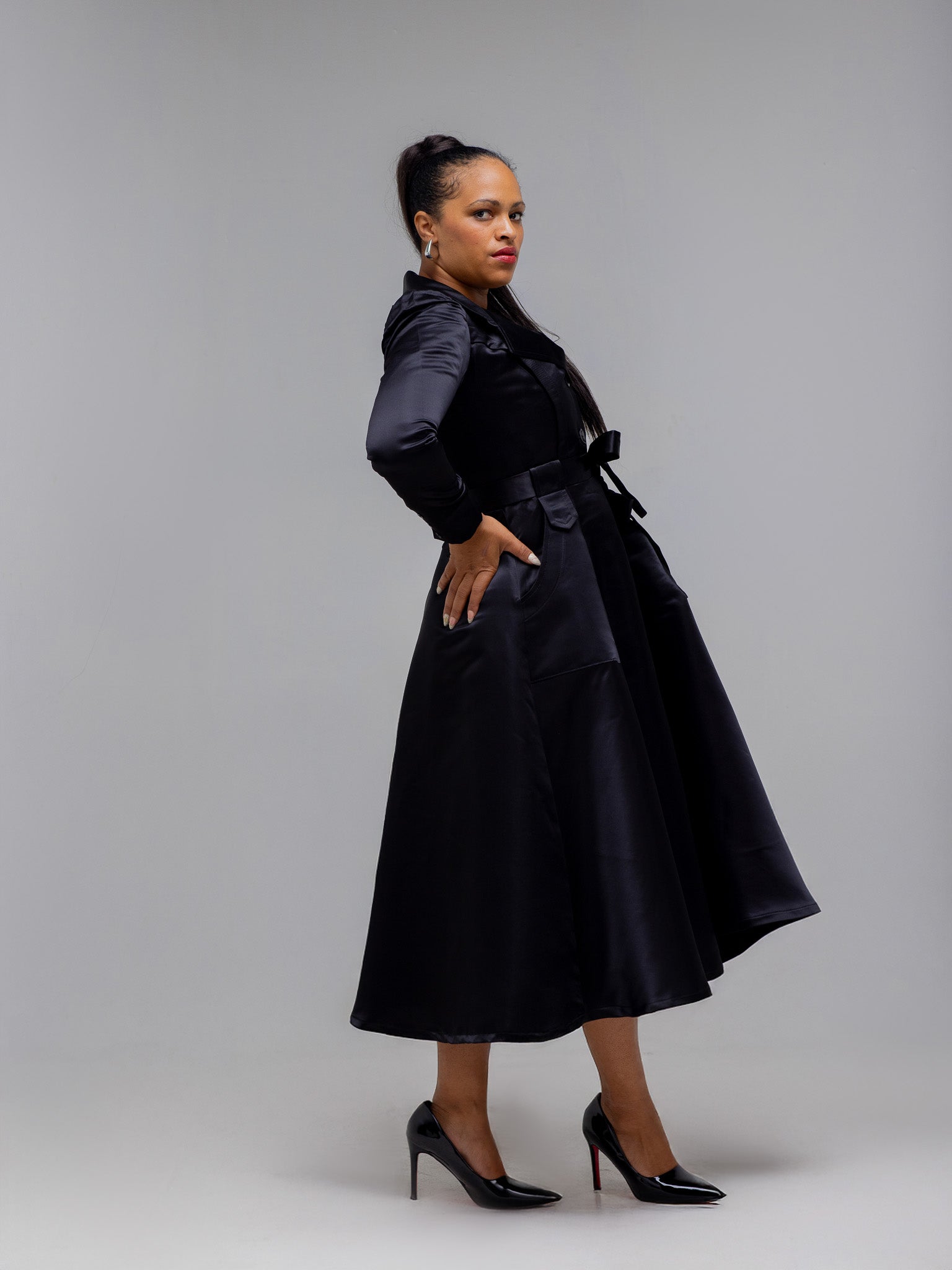FR1136 BLACK PRINCESS COAT DRESS