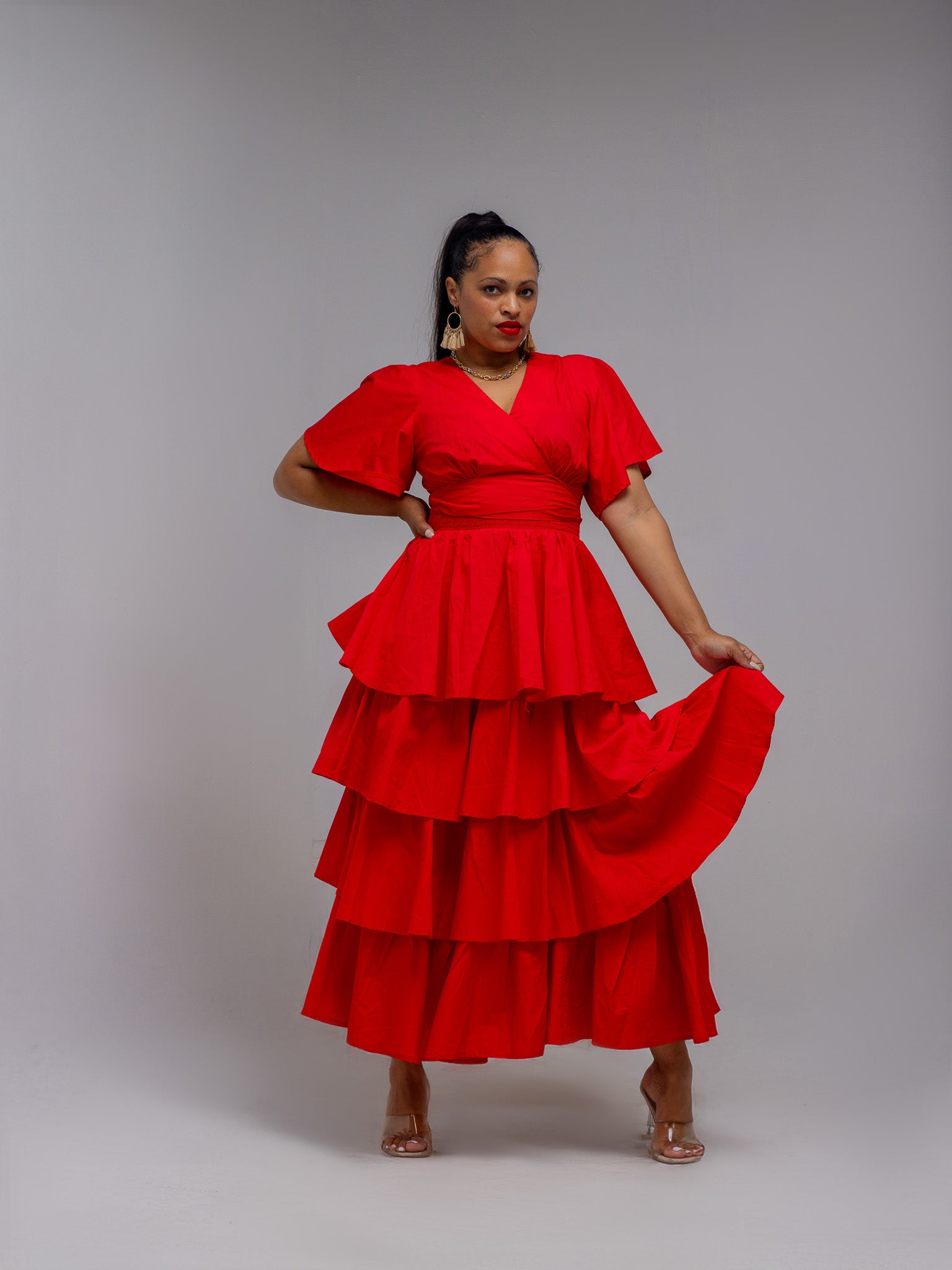 FR1122 RED LAYERED SKIRT