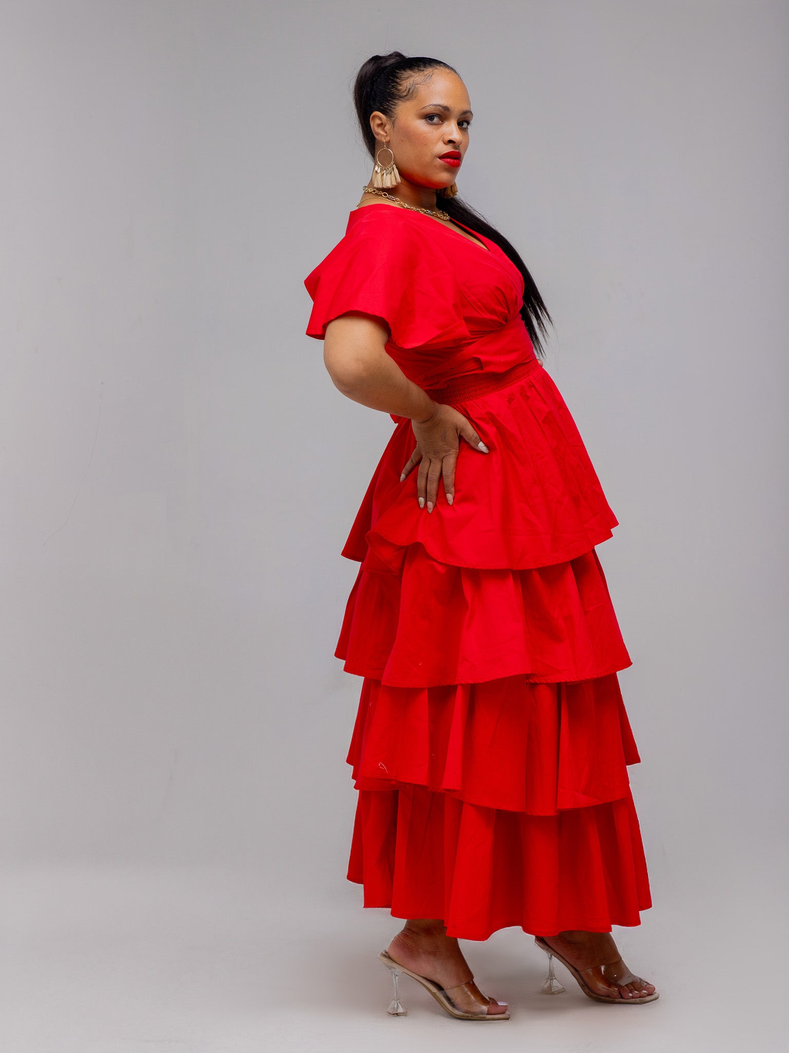 FR1122 RED LAYERED SKIRT