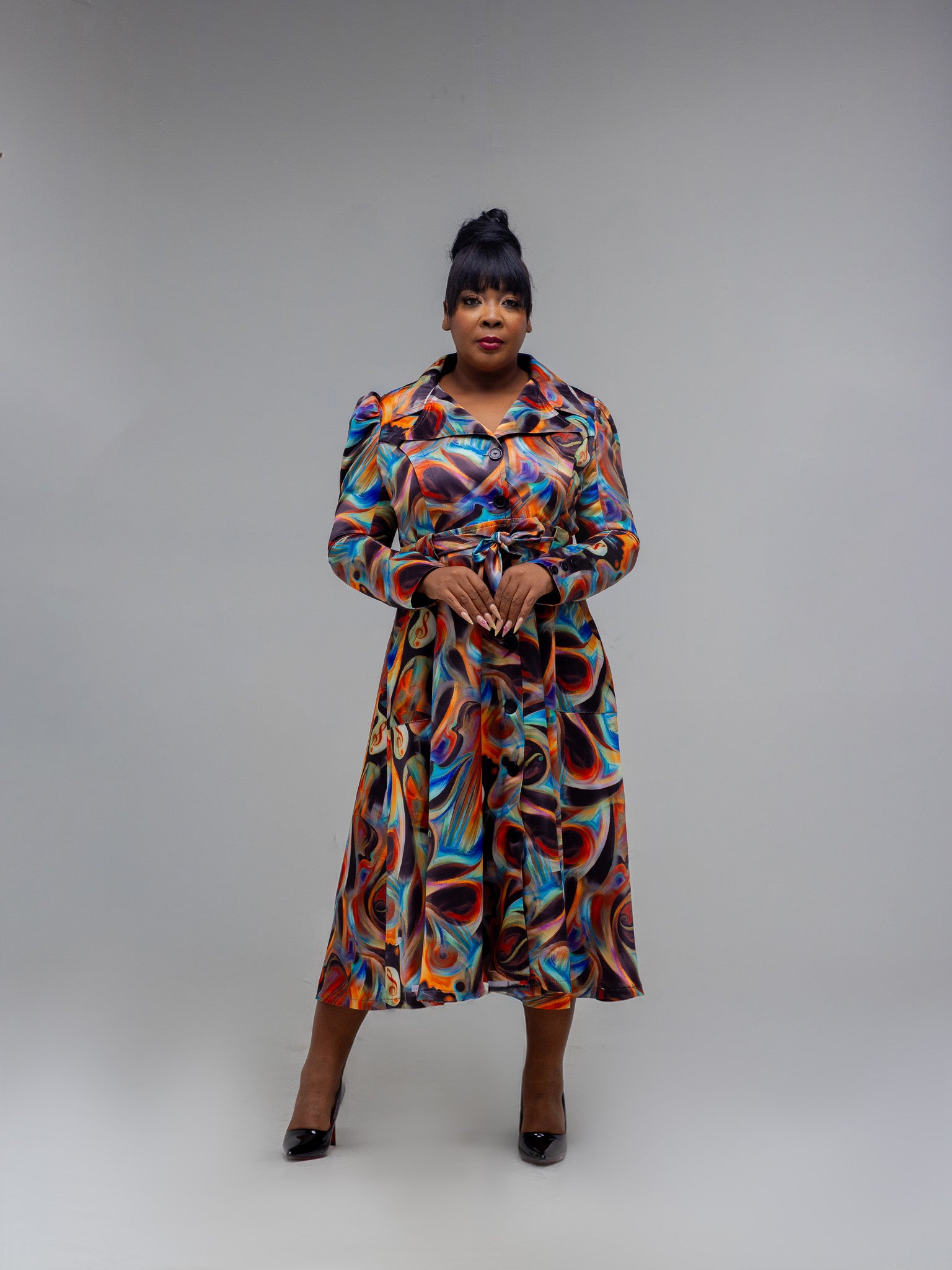 MULTICOLOR PRINCESS COAT DRESS