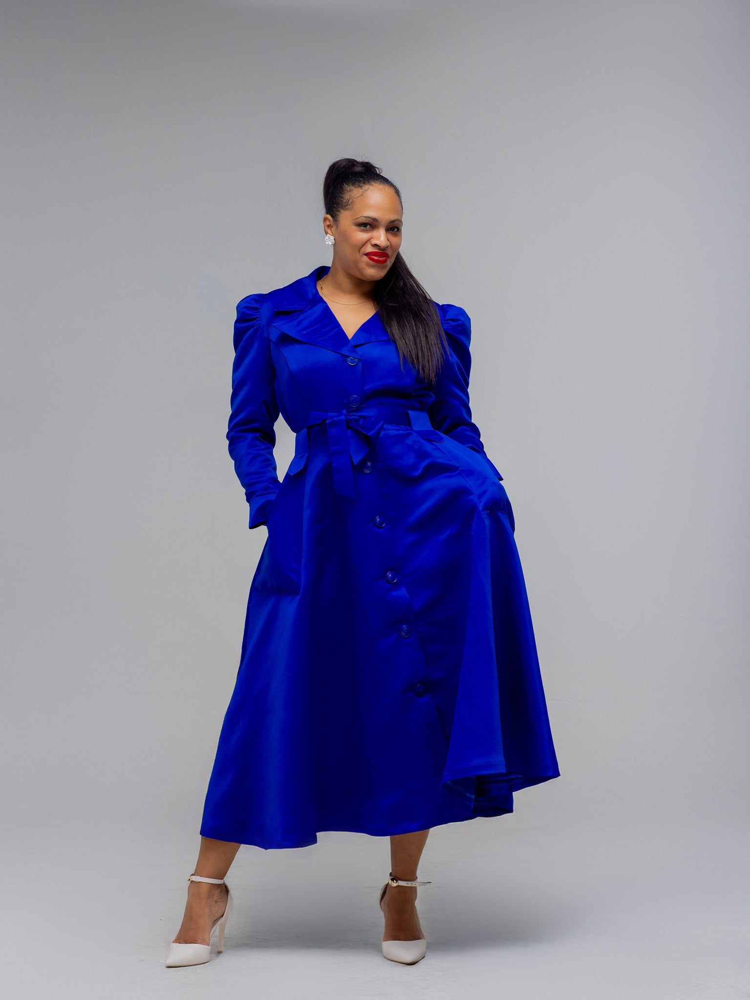 BLUE PRINCESS COAT DRESS