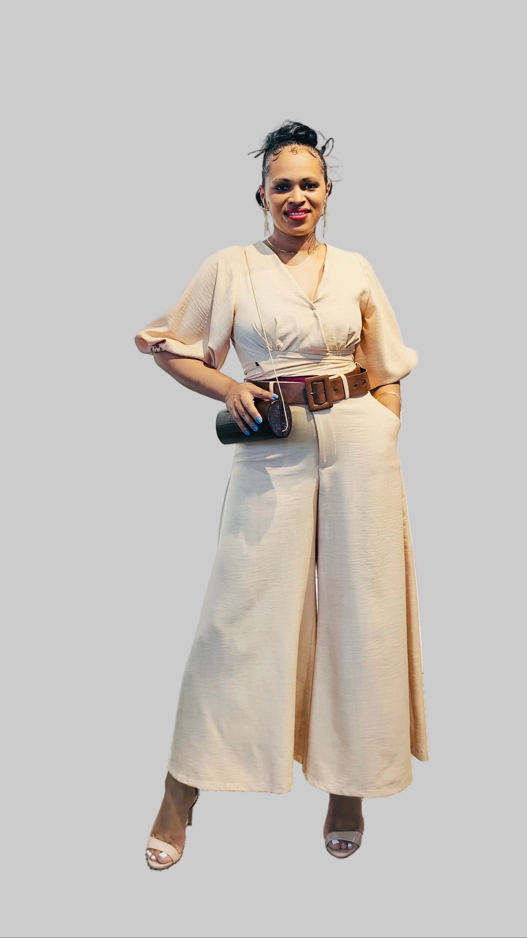 FR1128 TAUPE FLARED PANTS