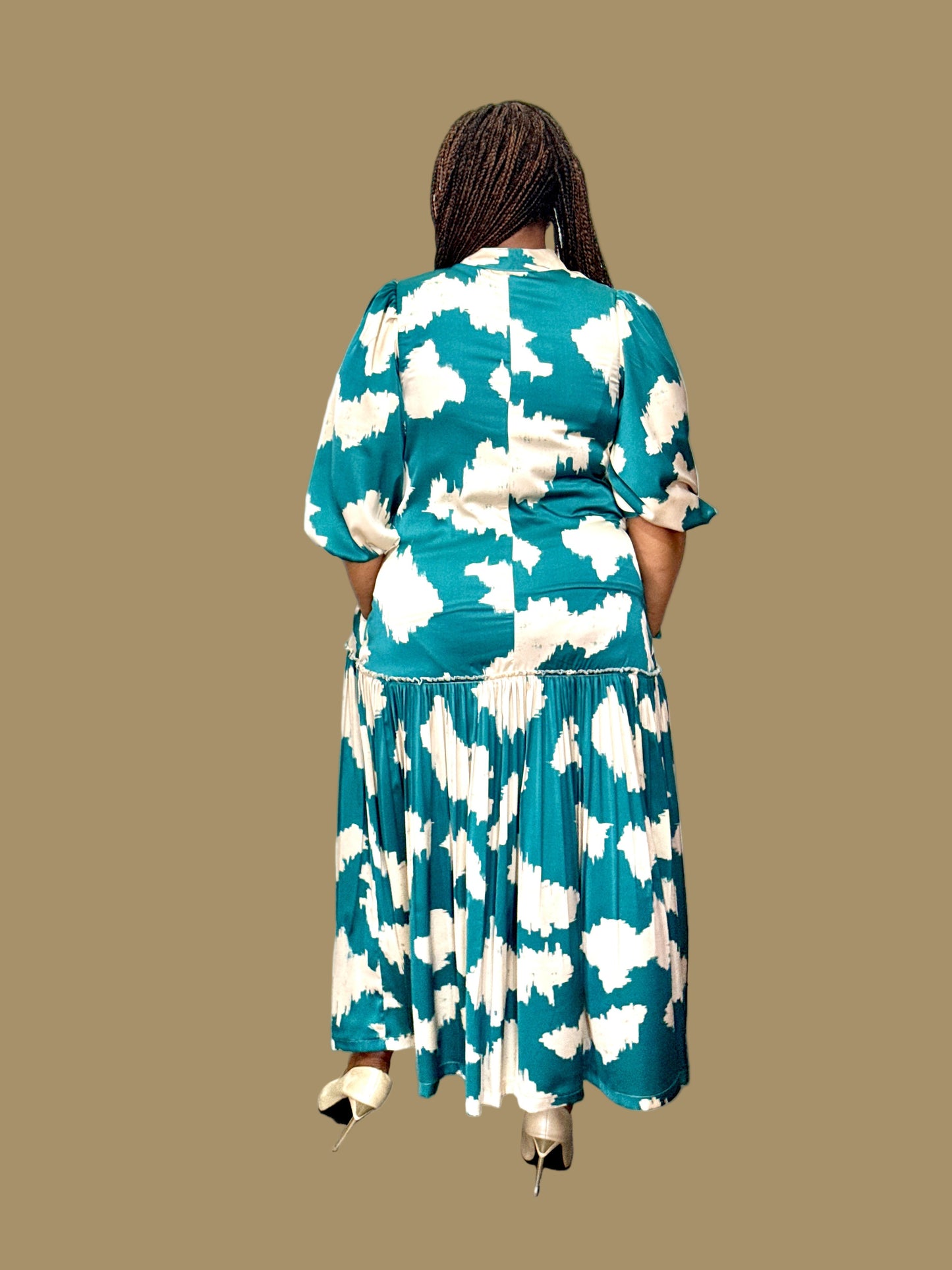FR1067 CREAM/TEAL MAXI NOLAN DRESS