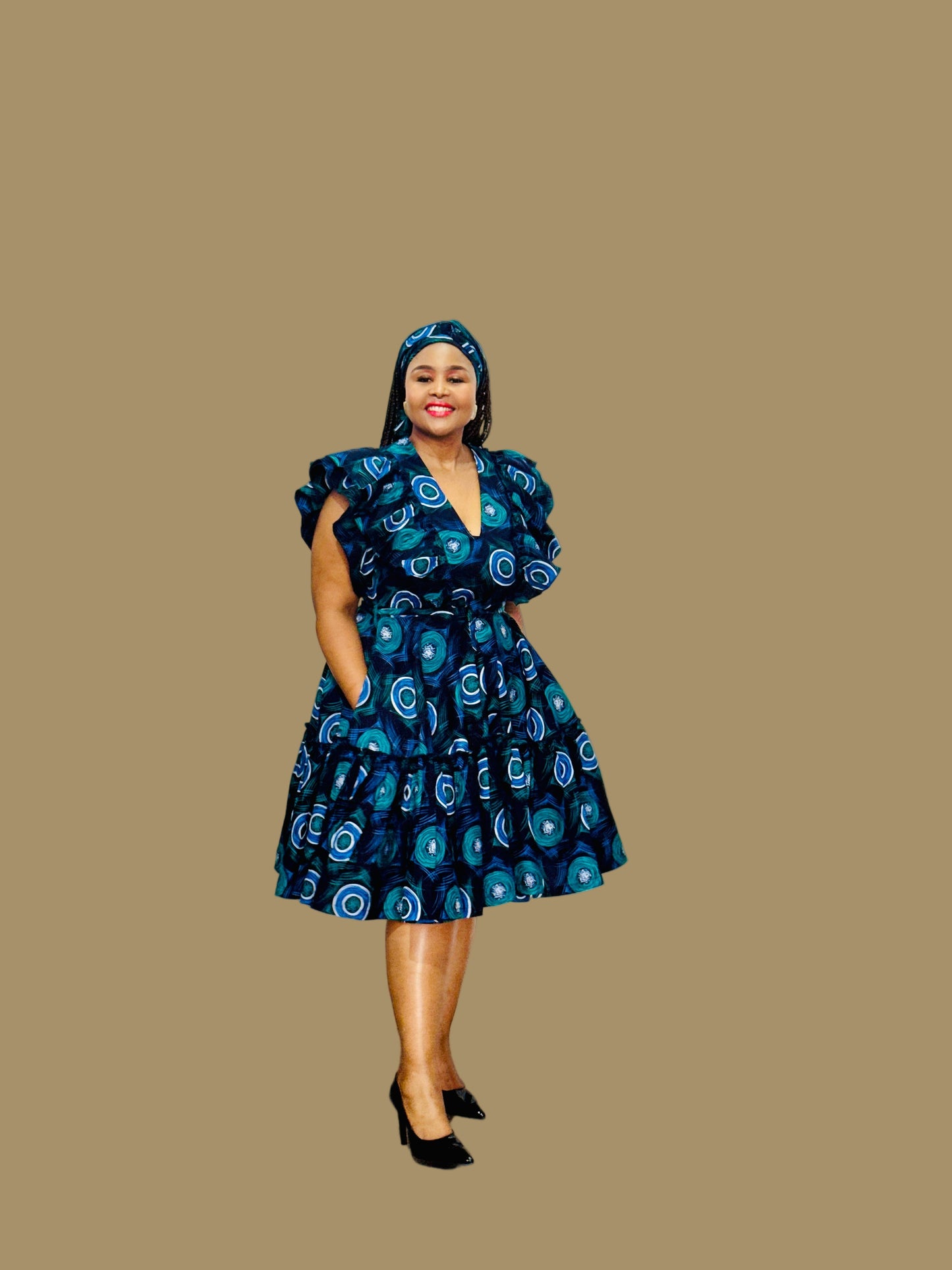 FRA85 NAVY/TIFANNY MIDI LEA DRESS