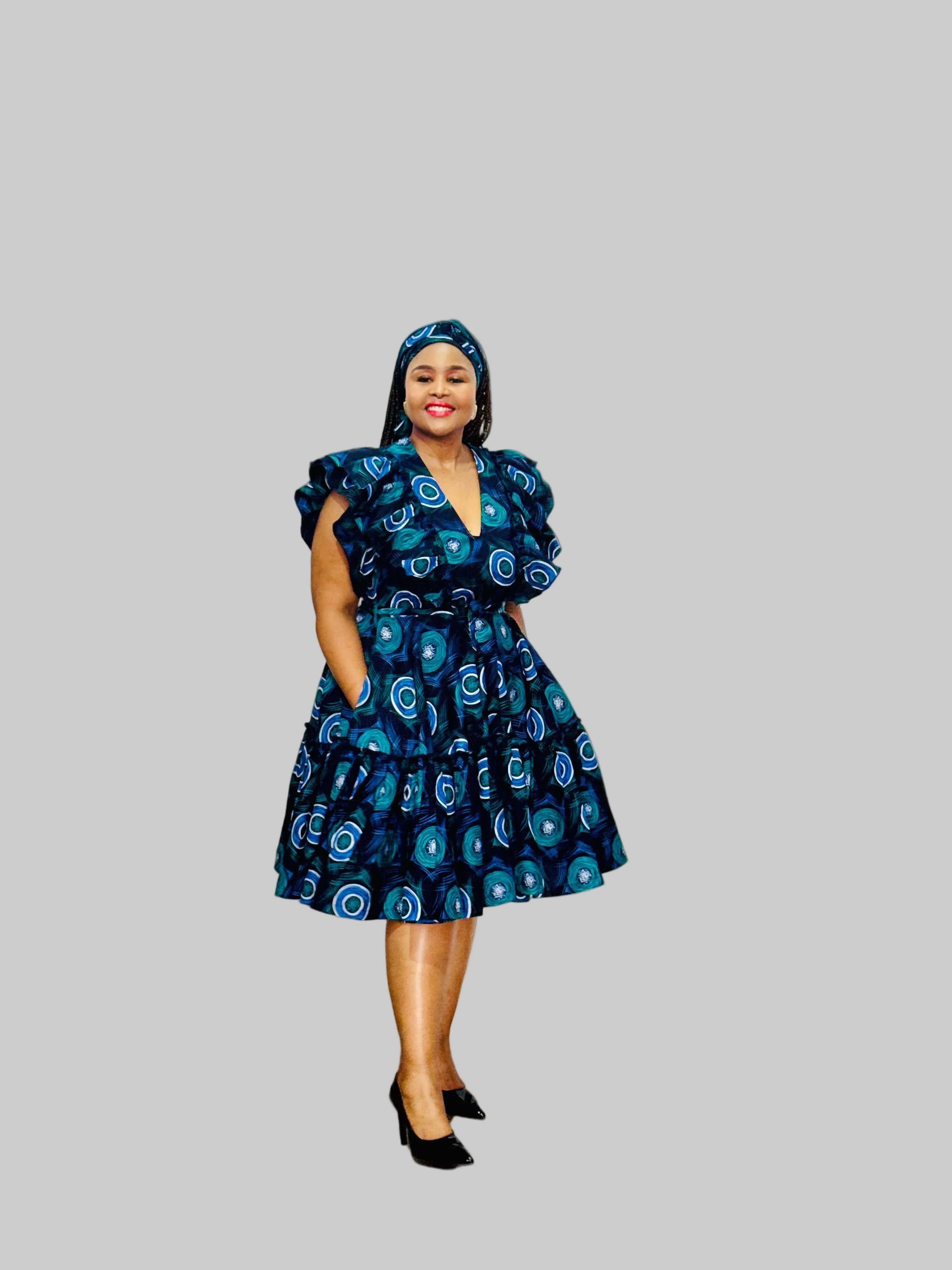 FRA85 NAVY/TIFANNY MIDI LEA DRESS