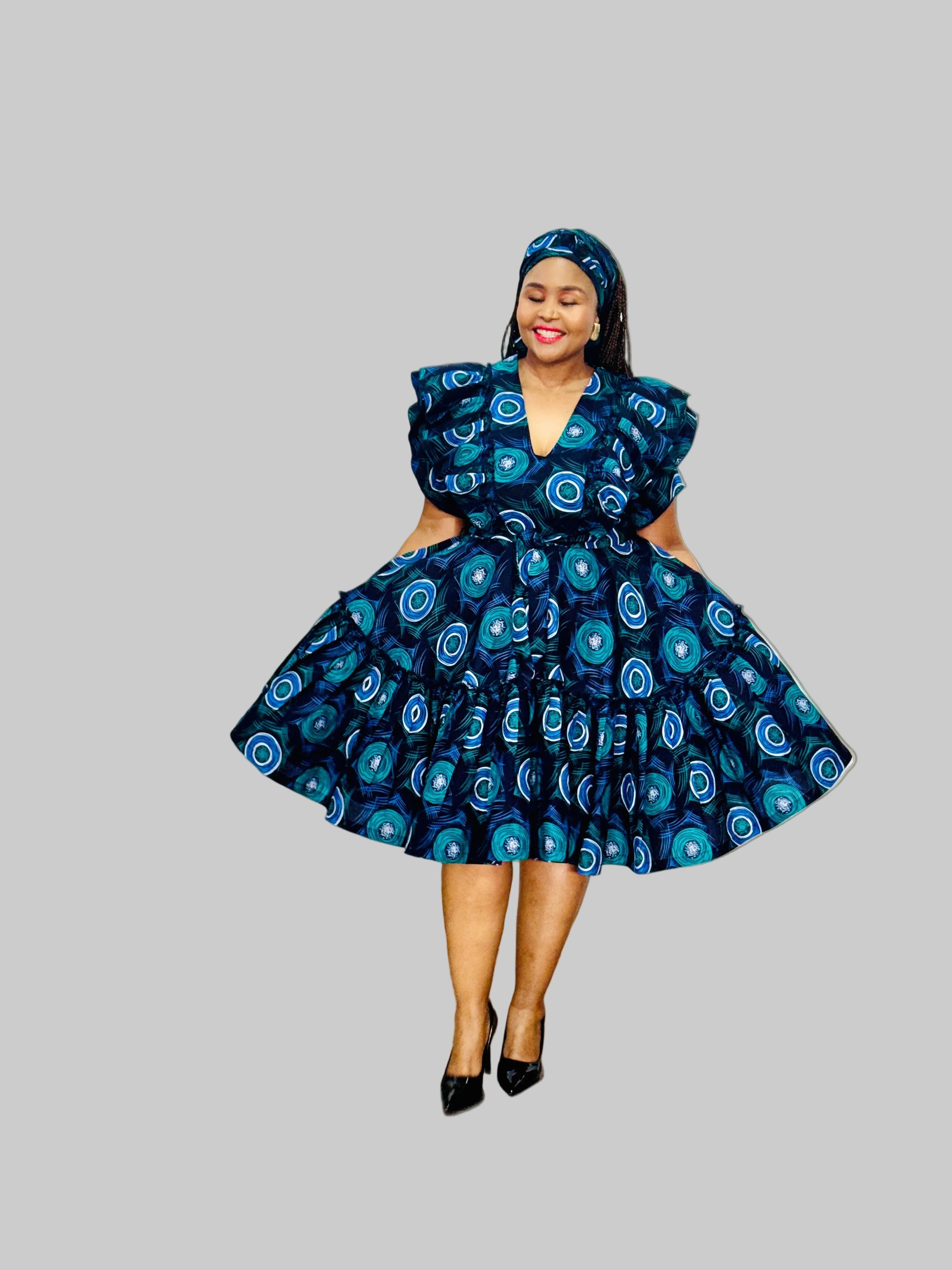 FRA85 NAVY/TIFANNY MIDI LEA DRESS