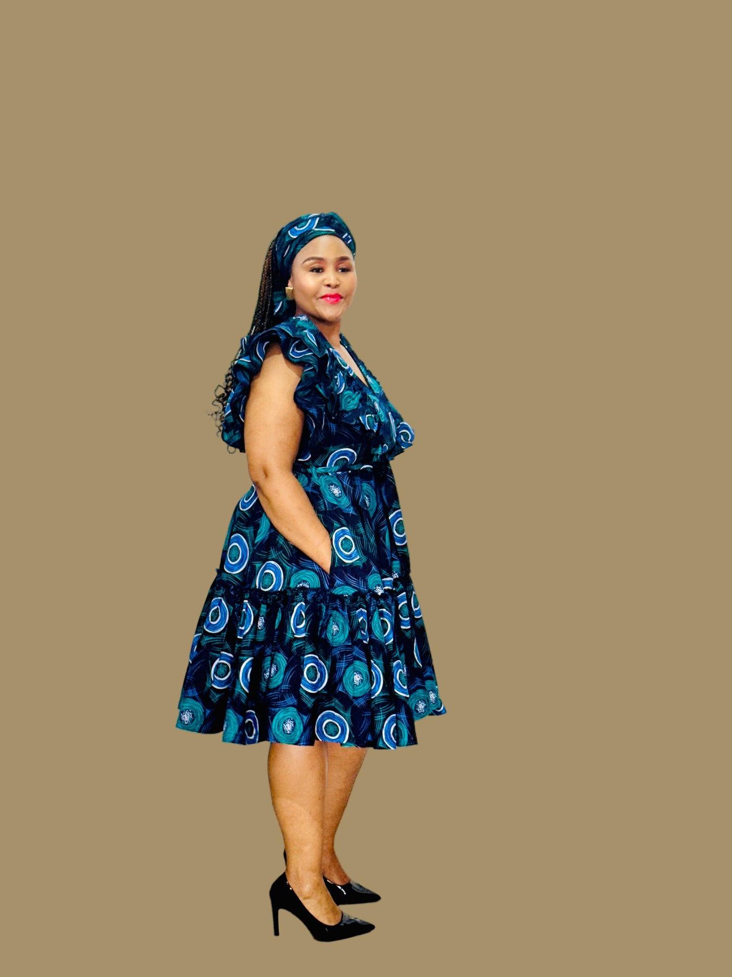 FRA85 NAVY/TIFANNY MIDI LEA DRESS