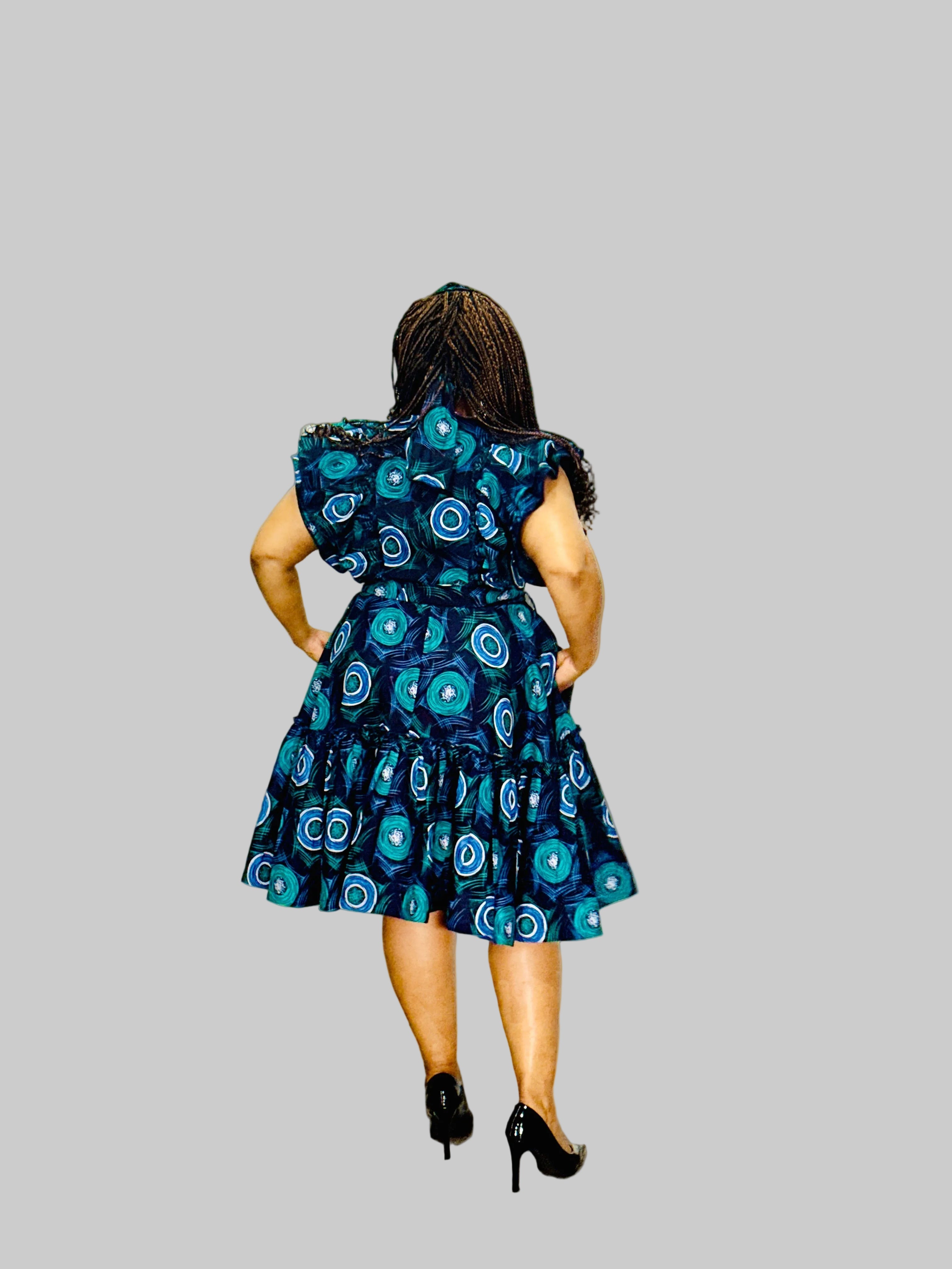 FRA85 NAVY/TIFANNY MIDI LEA DRESS