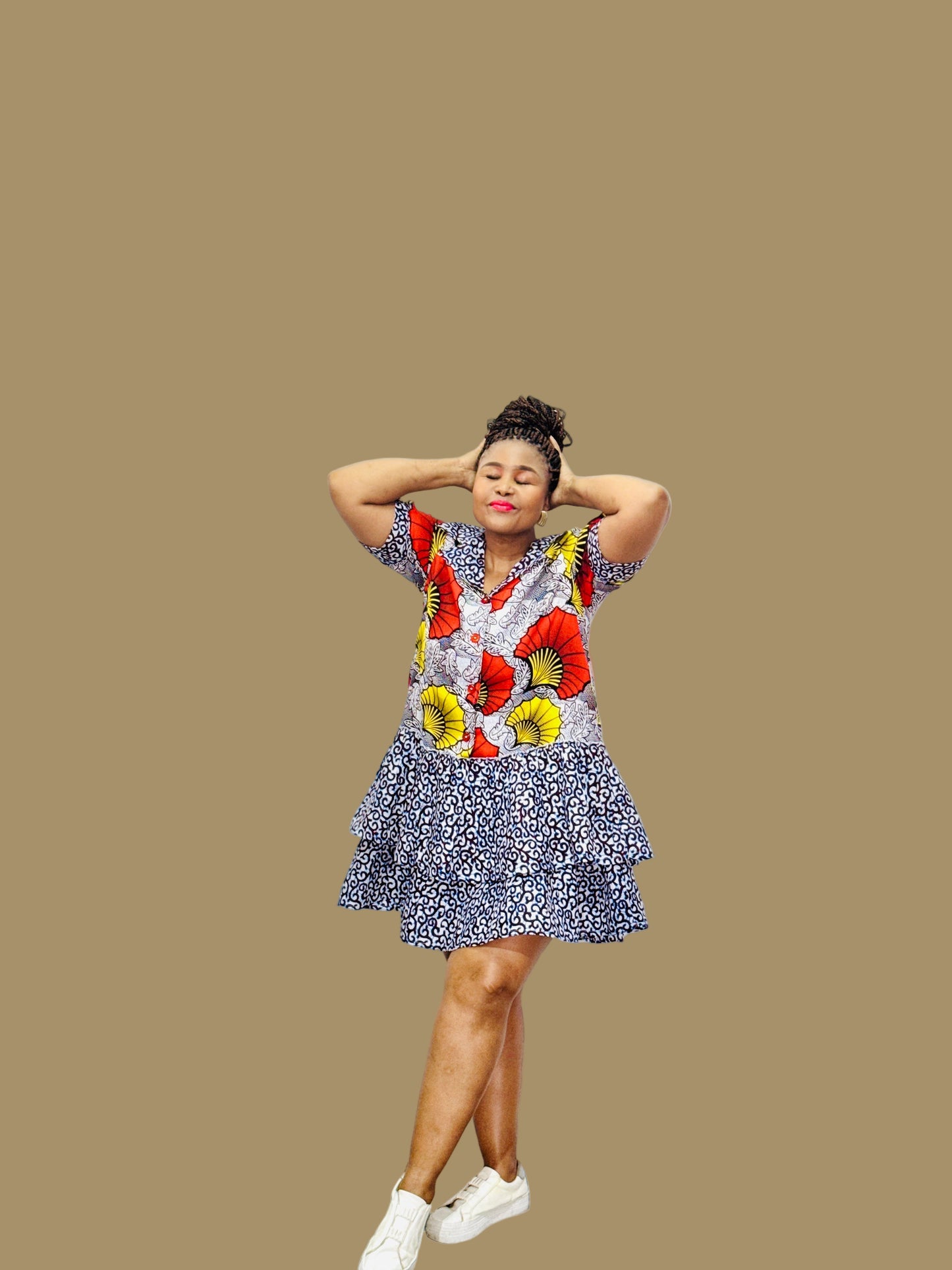 FRA86 BLACK/WHITE/RED/YELLOW BINTI DRESS