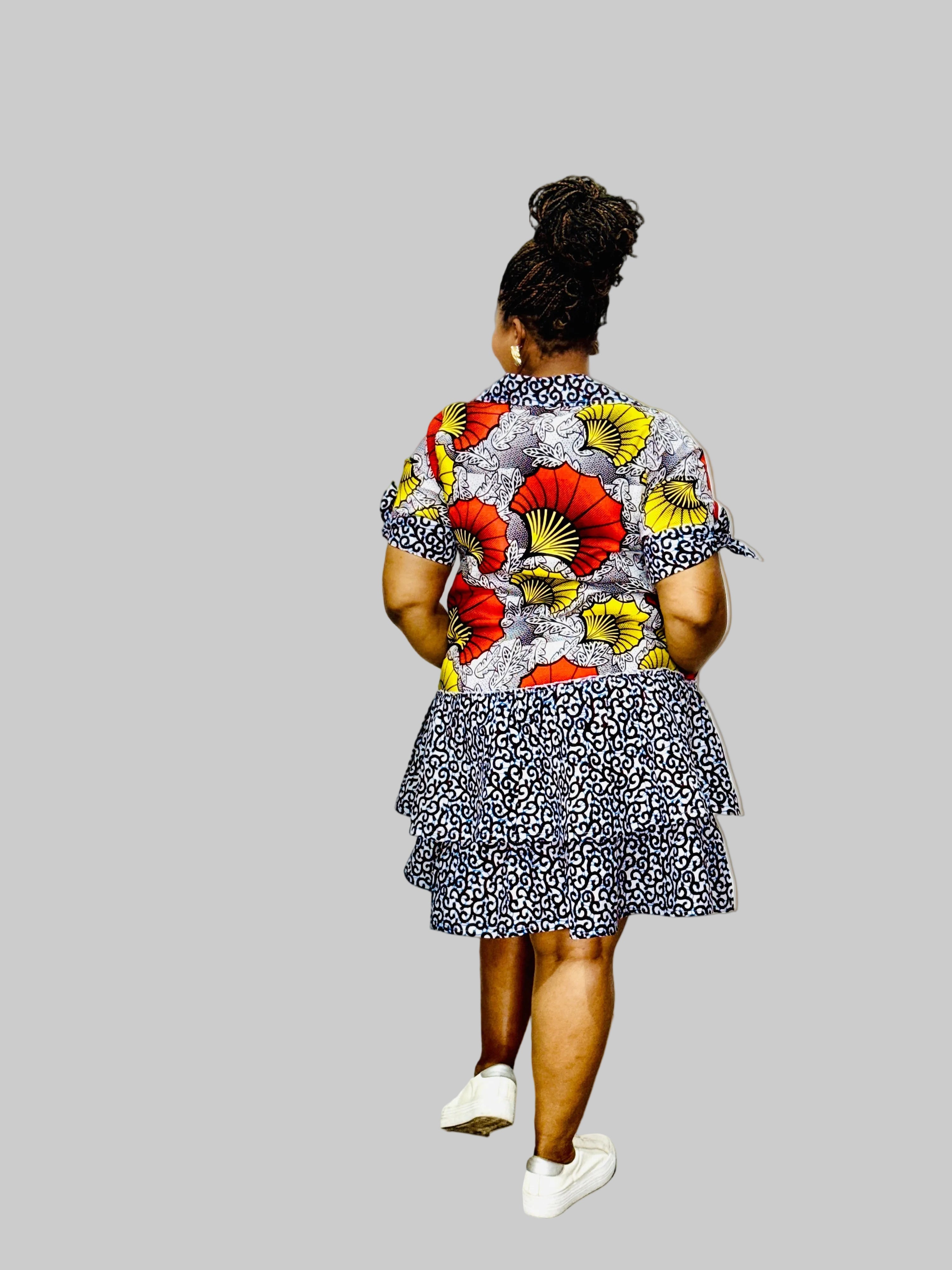 FRA90 BLACK/WHITE/RED/YELLOW BINTI DRESS