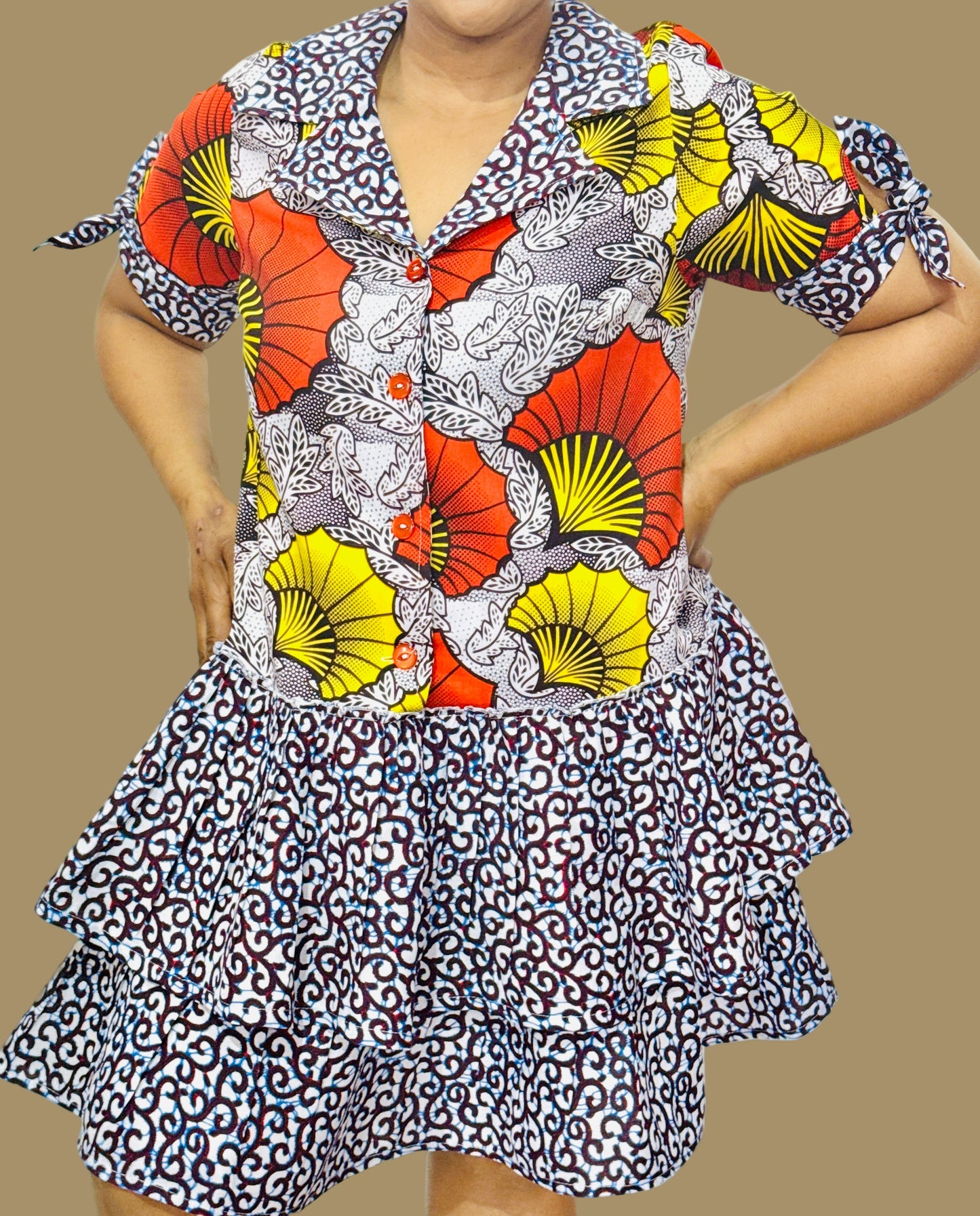 FRA86 BLACK/WHITE/RED/YELLOW BINTI DRESS