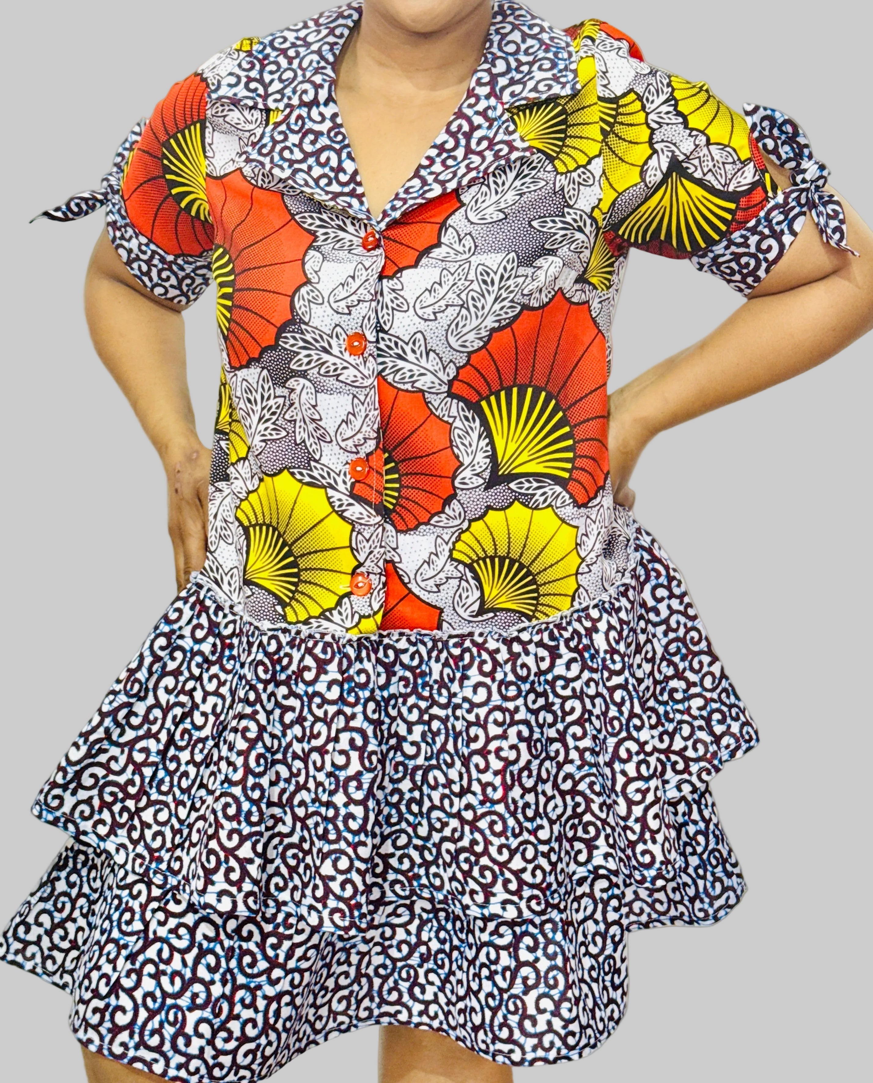 FRA90 BLACK/WHITE/RED/YELLOW BINTI DRESS