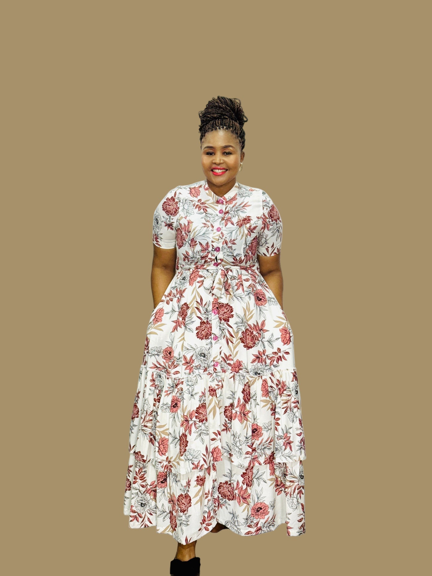 FR1080 WHITE/PINK MOMO DRESS