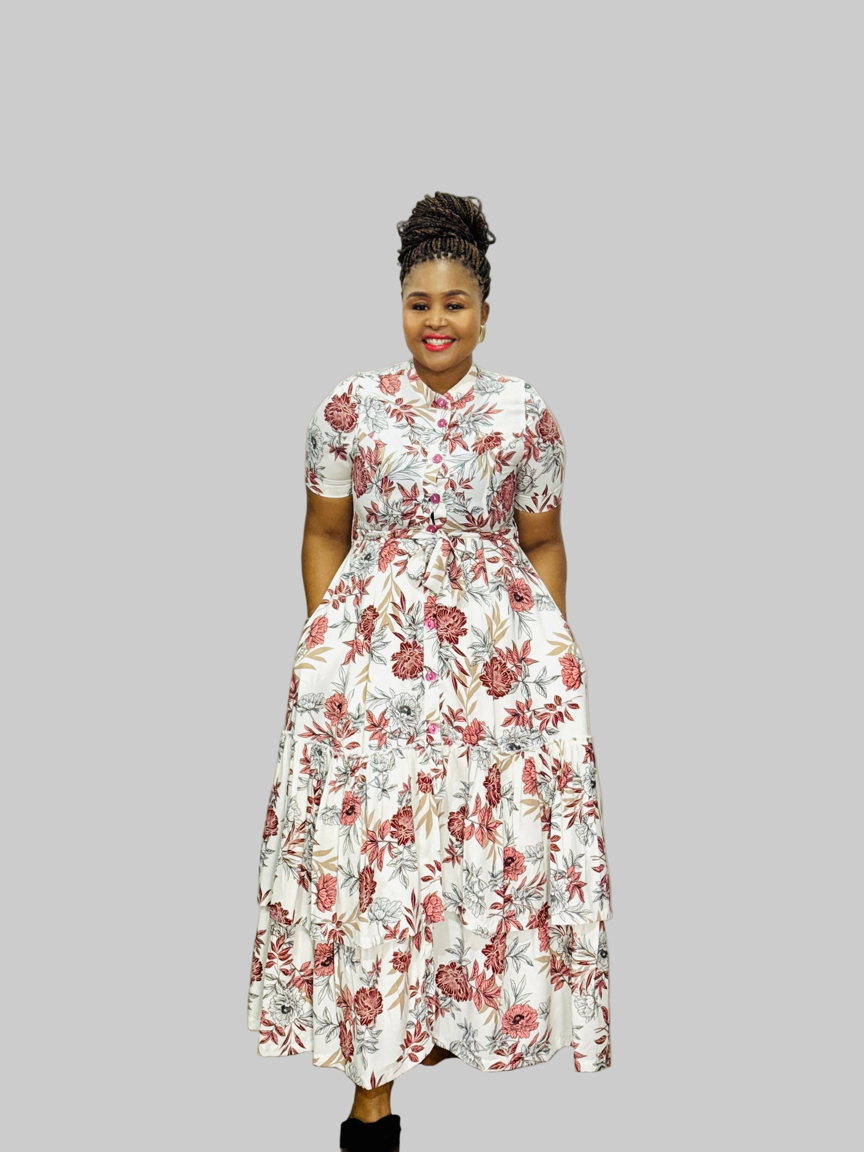 FR1080 WHITE/PINK MOMO DRESS