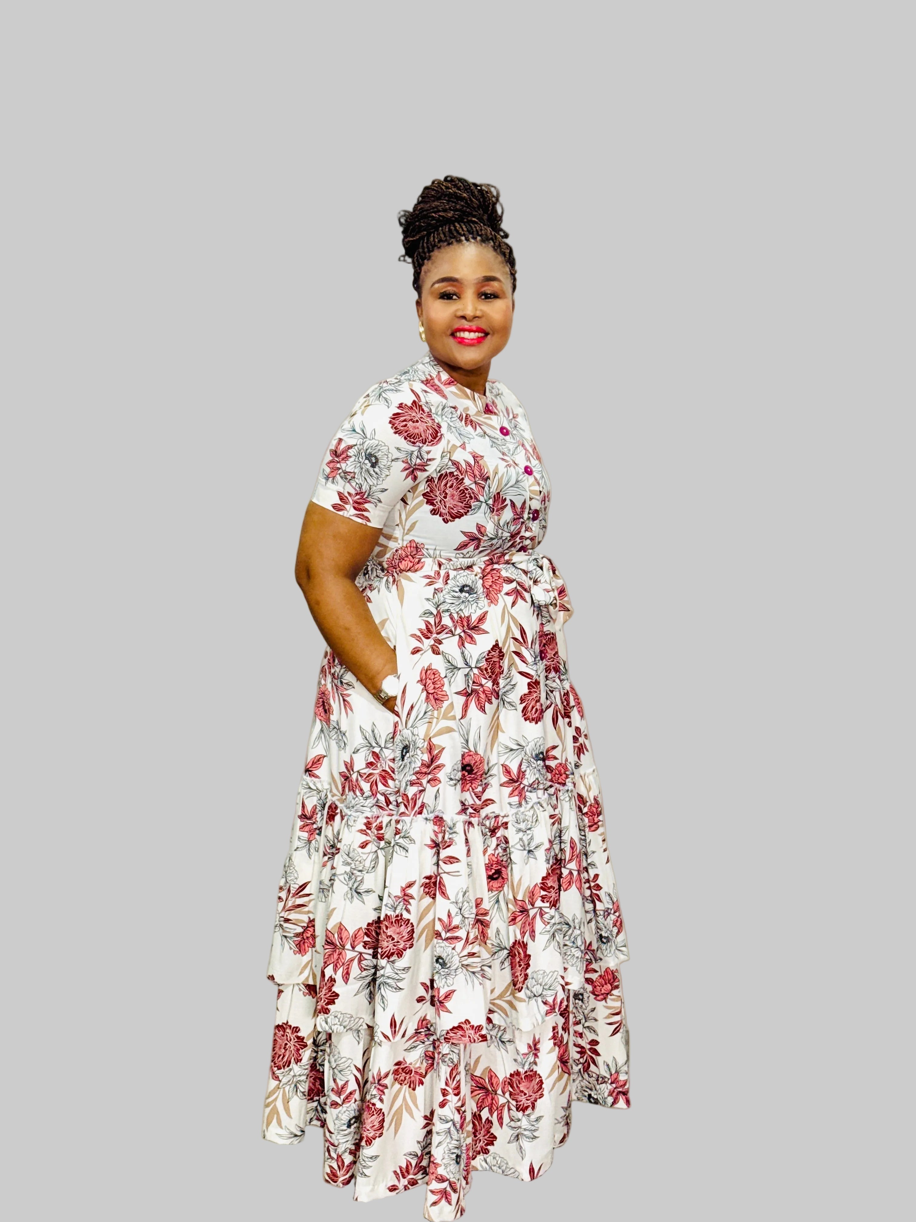 FR1080 WHITE/PINK MOMO DRESS