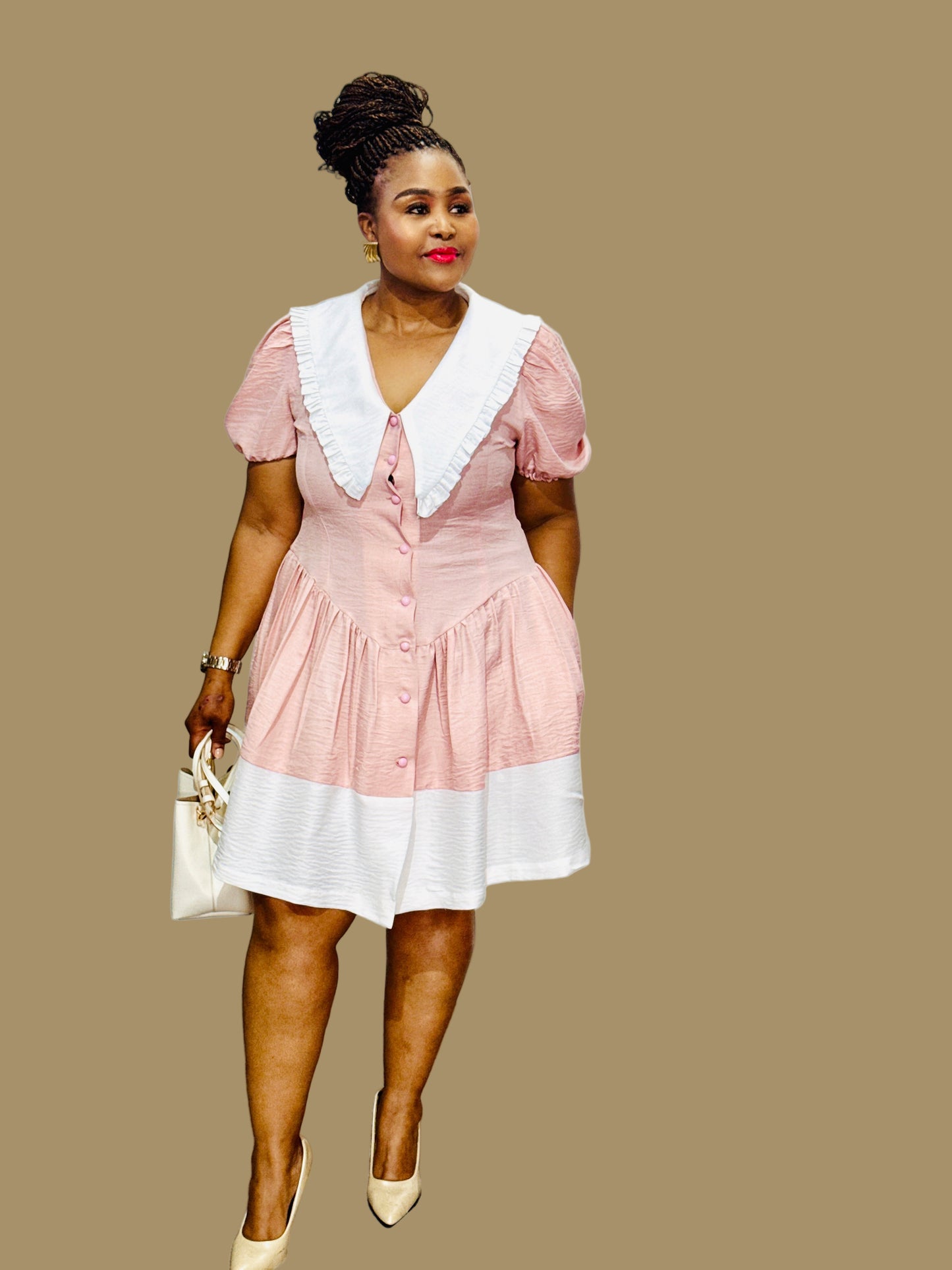 FR1084 PINK/WHITE BABYDOLL DRESS