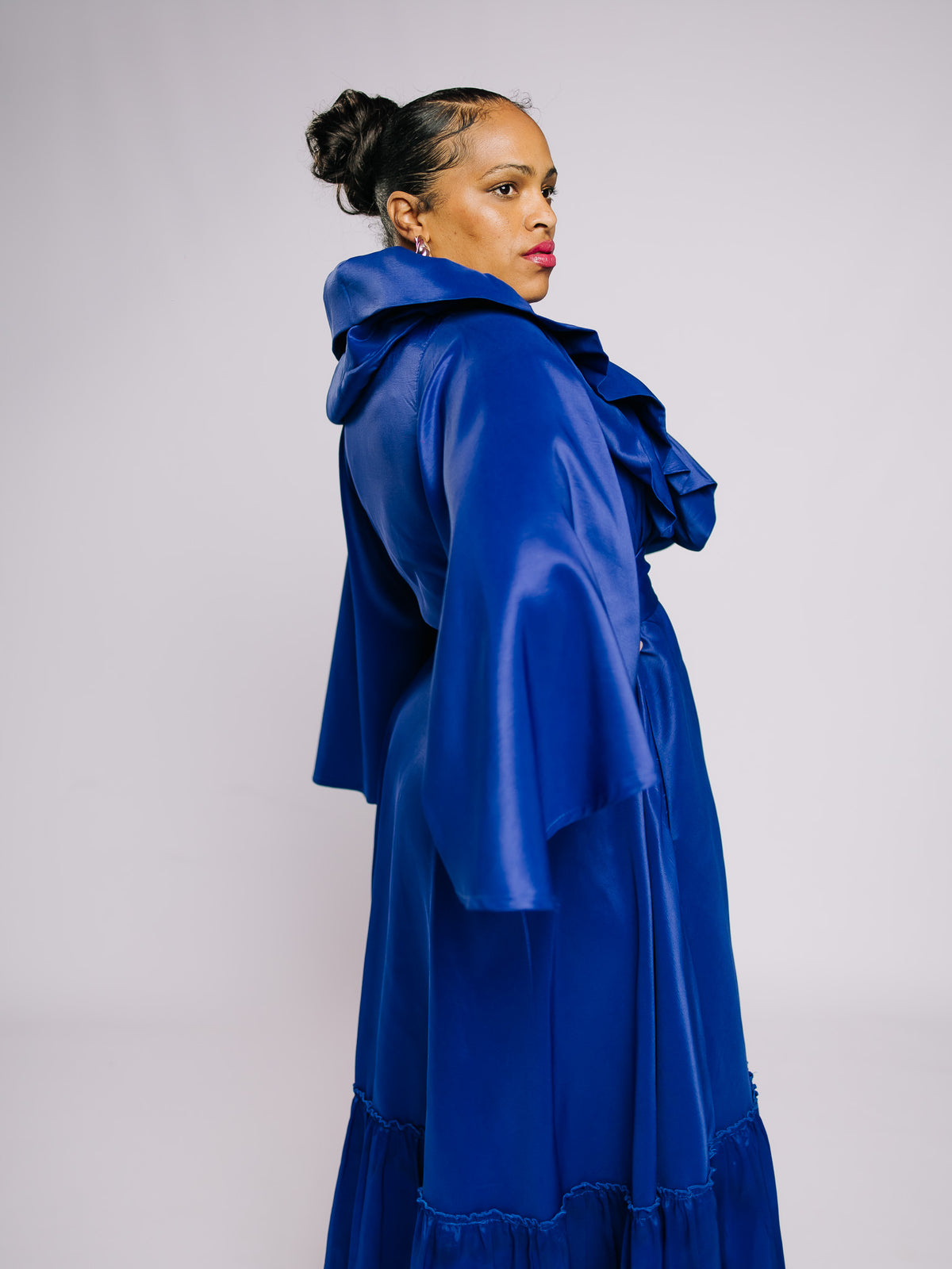 Blue Maxi Wrap-Around Ruffle Dress FRE001