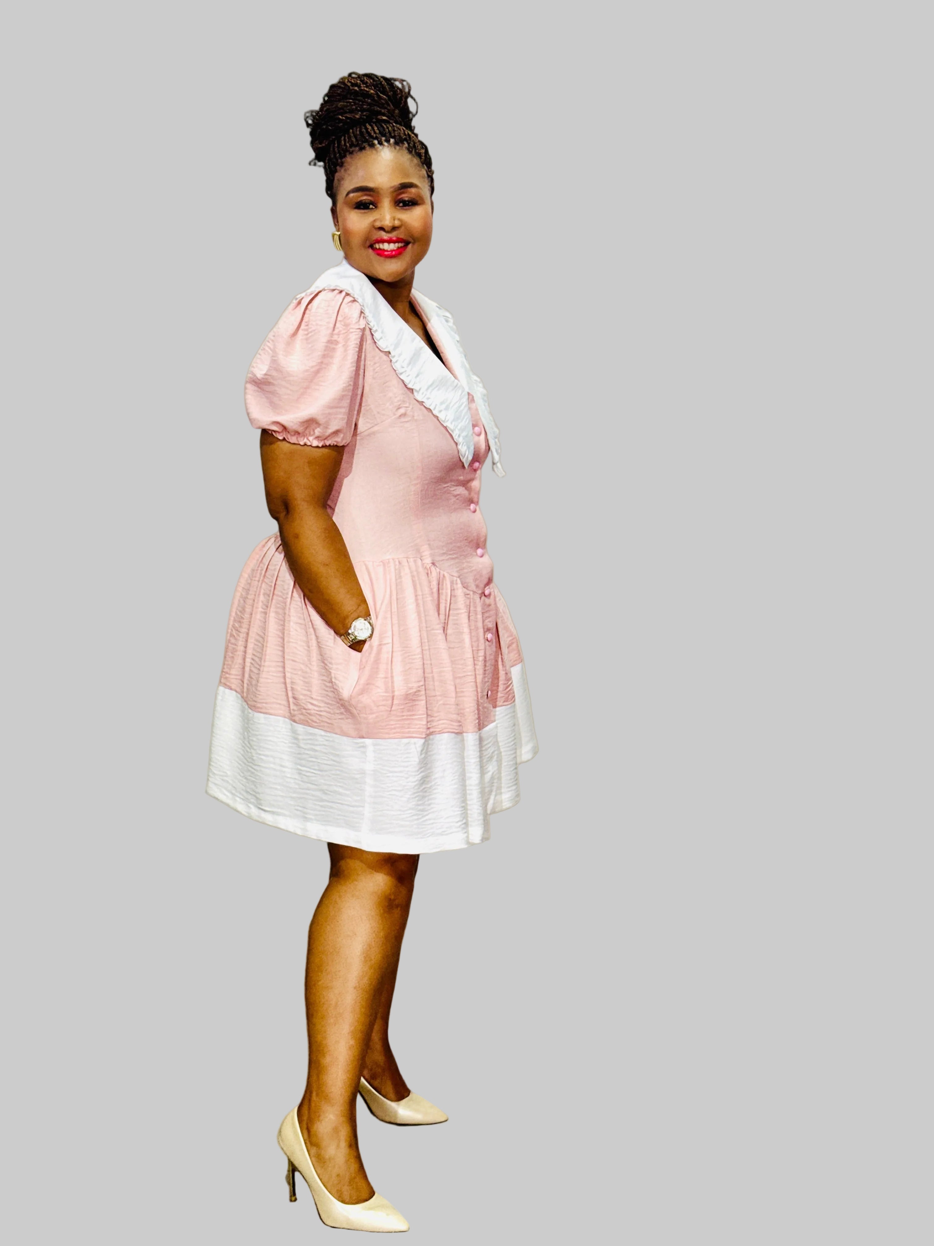 FR1084 PINK/WHITE BABYDOLL DRESS