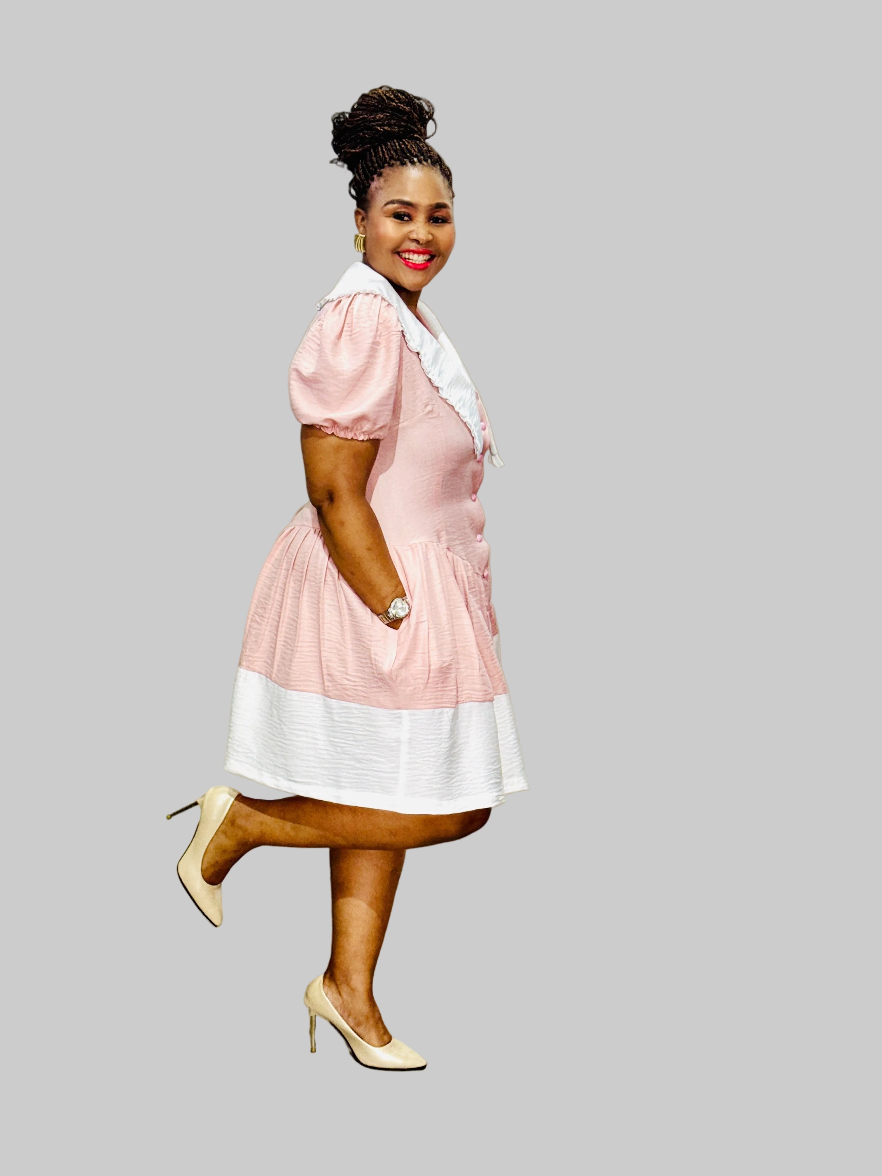 FR1084 PINK/WHITE BABYDOLL DRESS