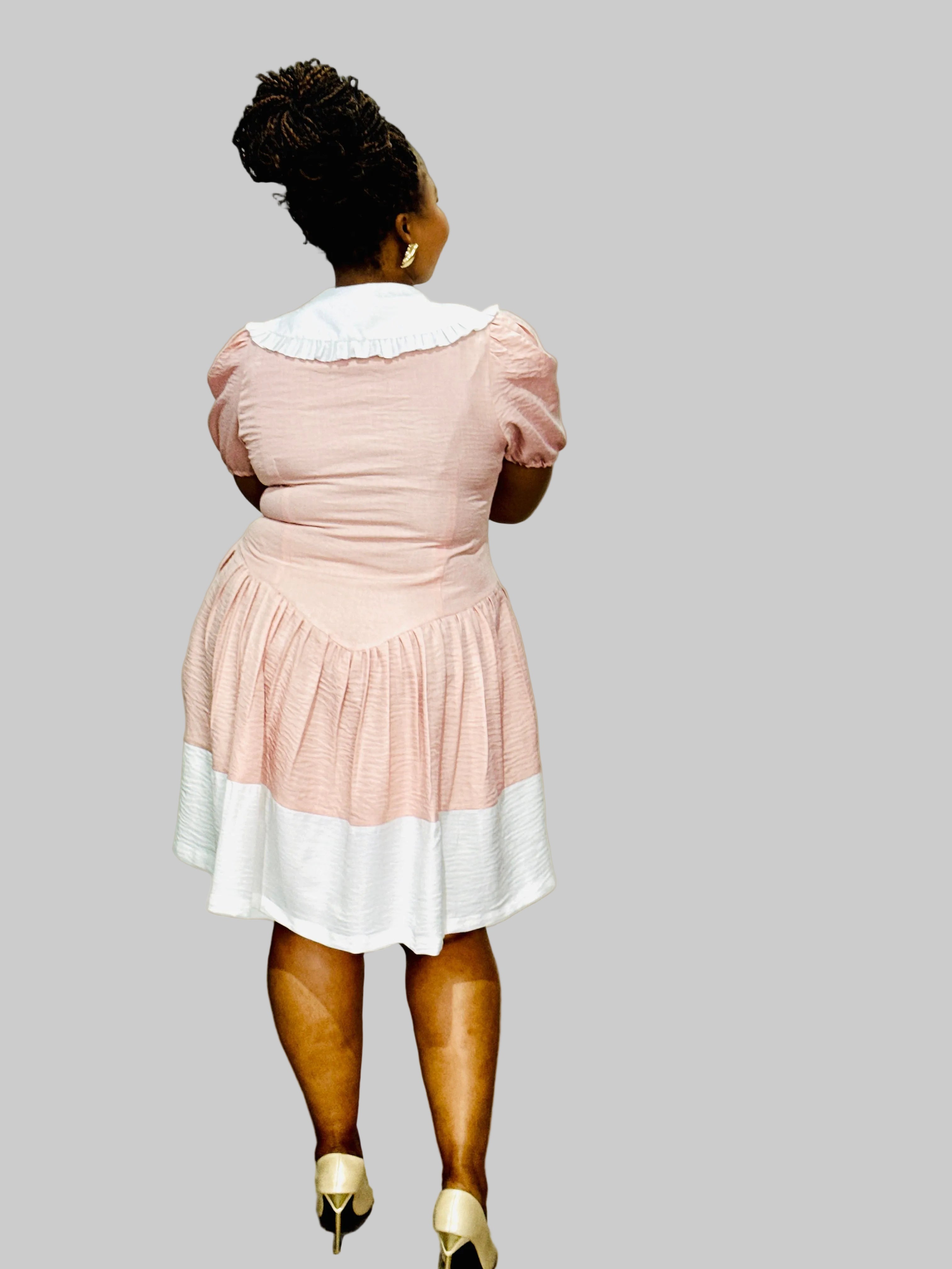 FR1084 PINK/WHITE BABYDOLL DRESS