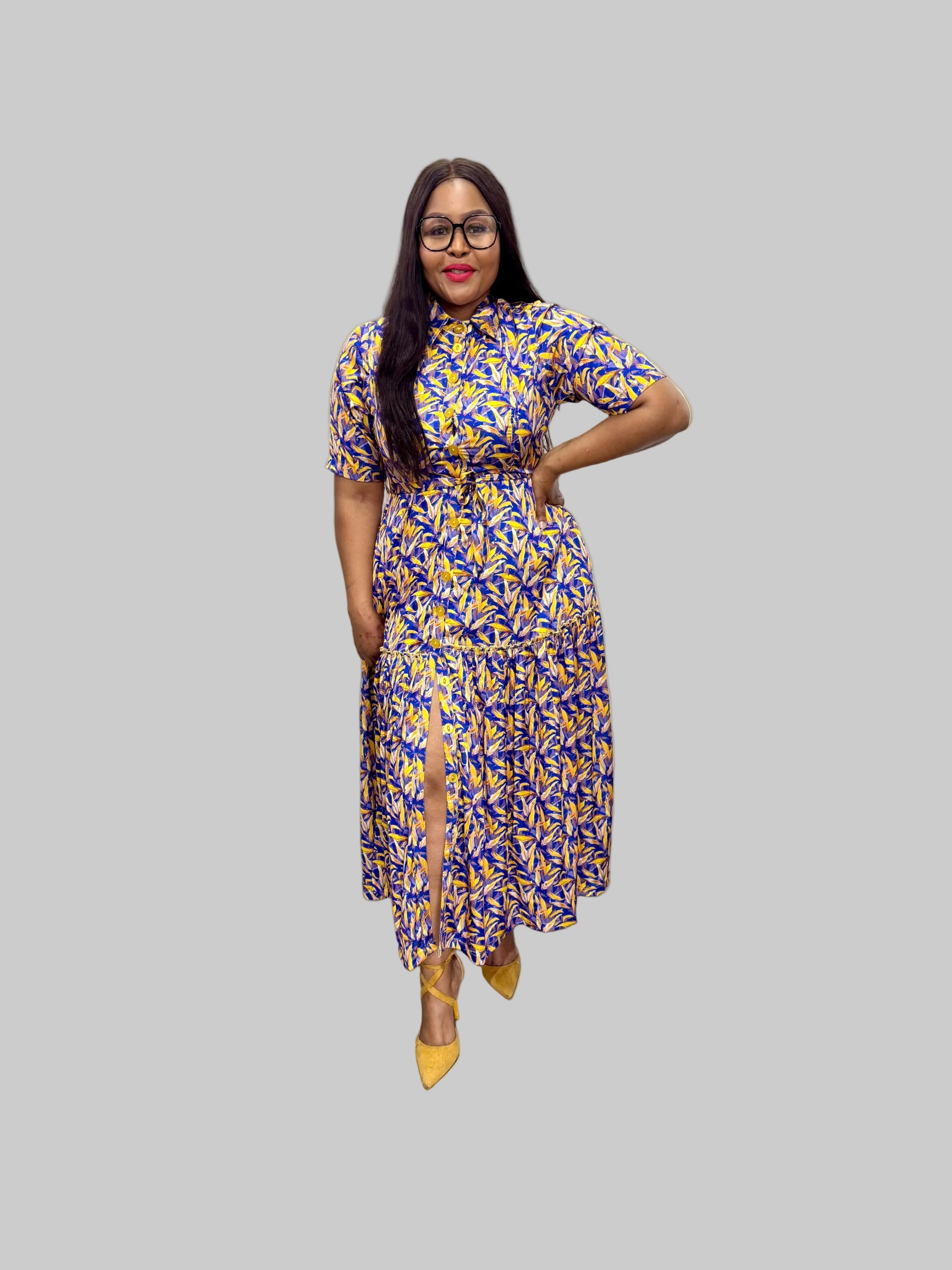 FR1073 BLUE/YELLOW GIPSY SHIRT DRESS