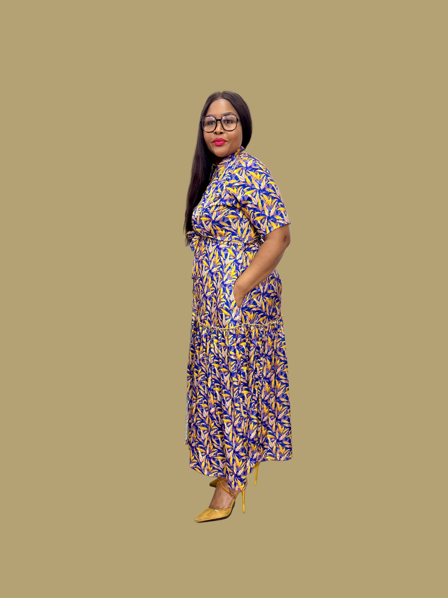 FR1073 BLUE/YELLOW GIPSY SHIRT DRESS
