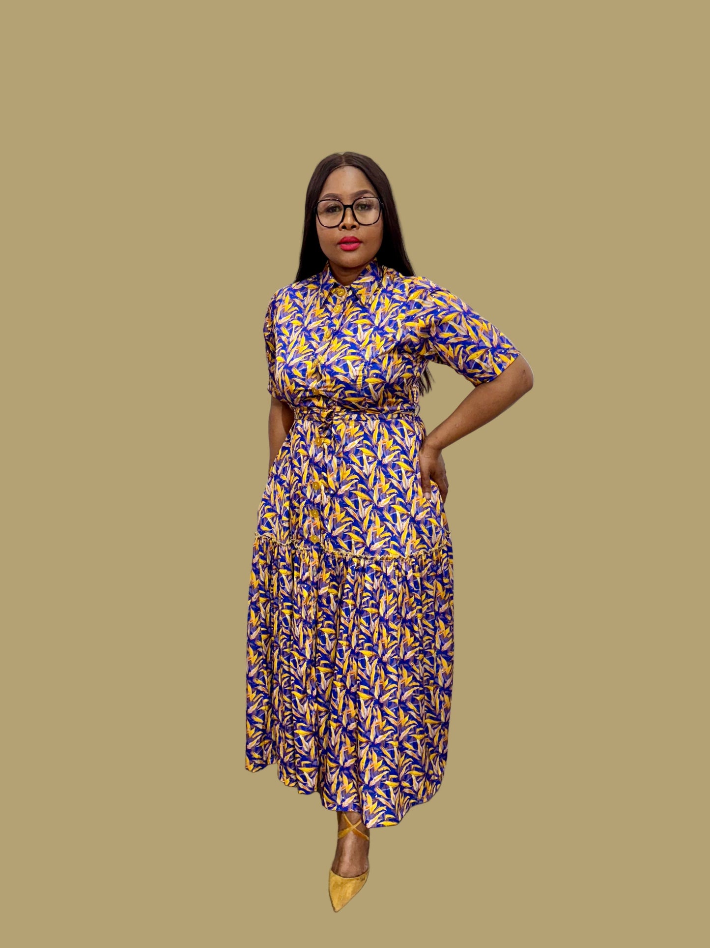 FR1073 BLUE/YELLOW GIPSY SHIRT DRESS