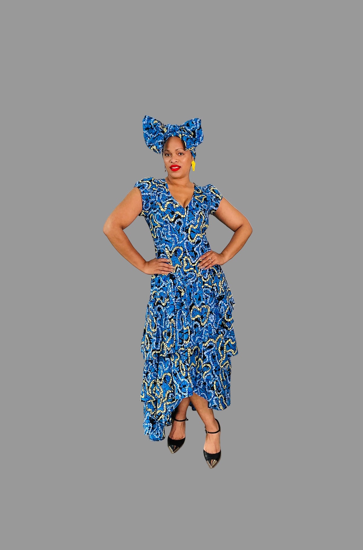 Blue Ankara High/Low Layered Dress FRA108