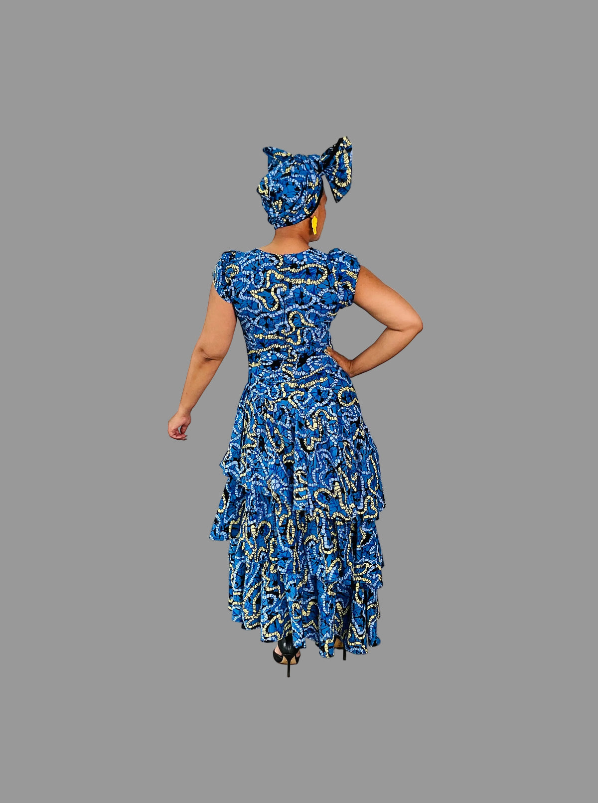 Blue Ankara High/Low Layered Dress FRA108