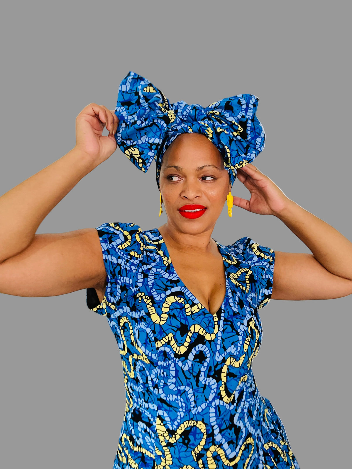 Blue Ankara High/Low Layered Dress FRA108