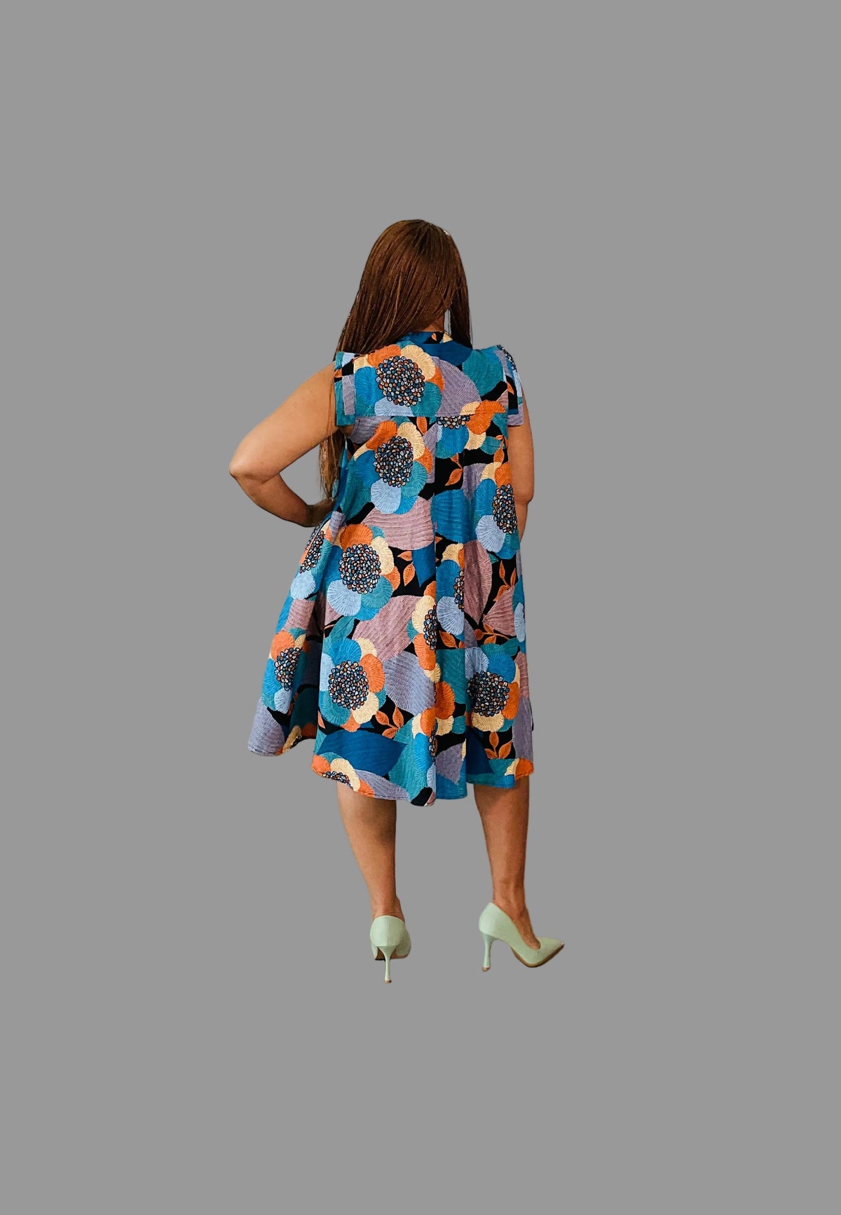 Blue/Orange Ankara Yves Dress FRA104