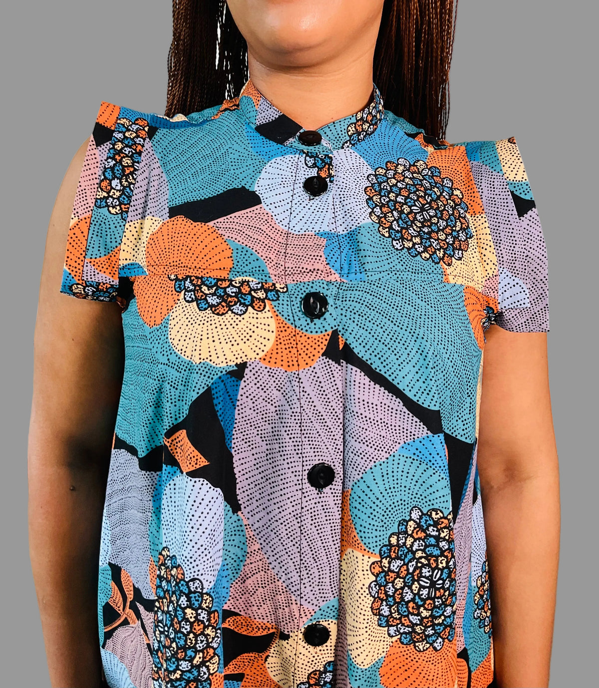 Blue/Orange Ankara Yves Dress FRA104