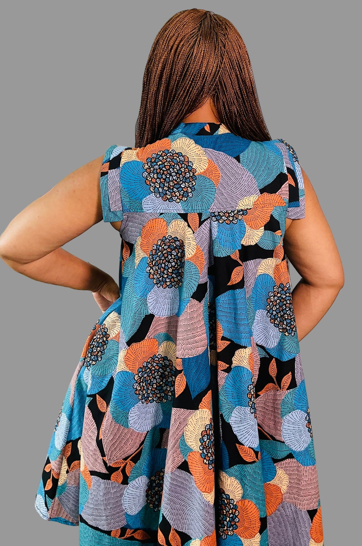 Blue/Orange Ankara Yves Dress FRA104