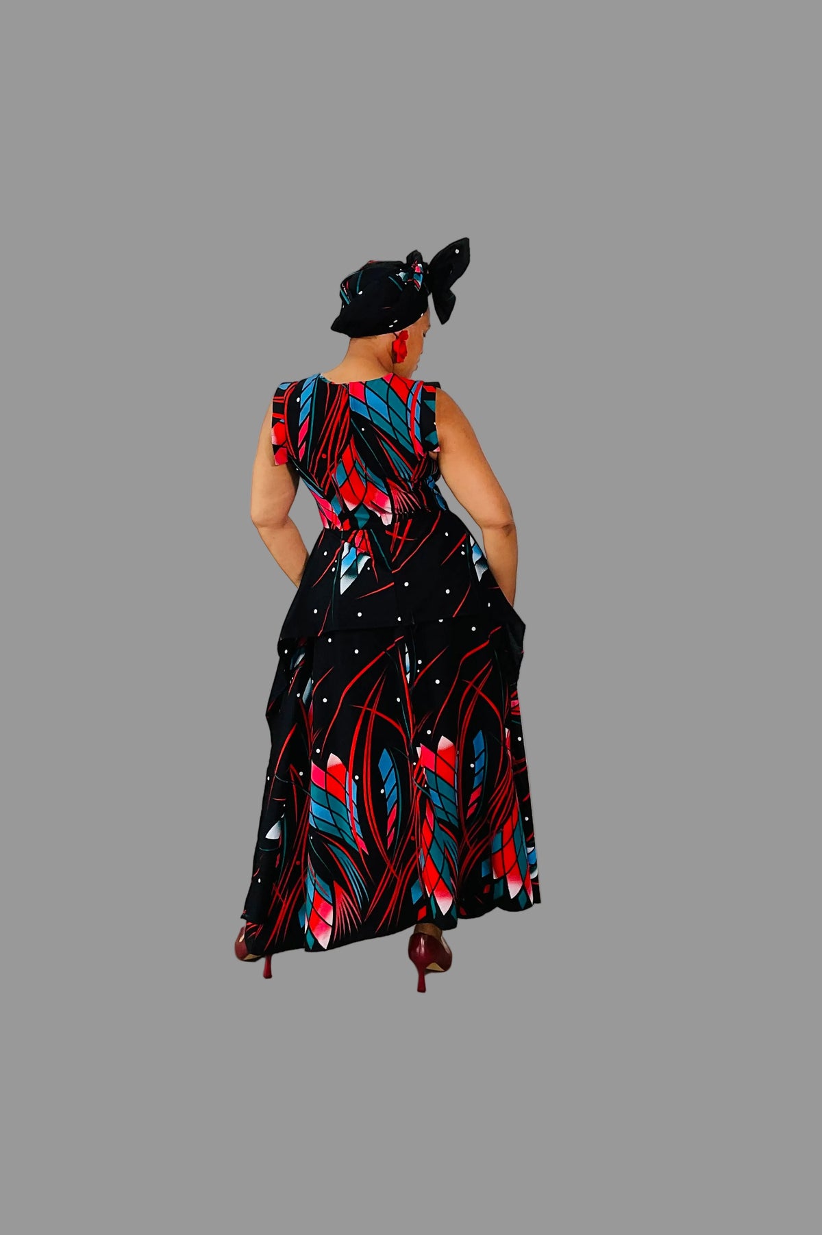 Black/Multicolor Handkeyhem Maxi Ankara Dress FRA107