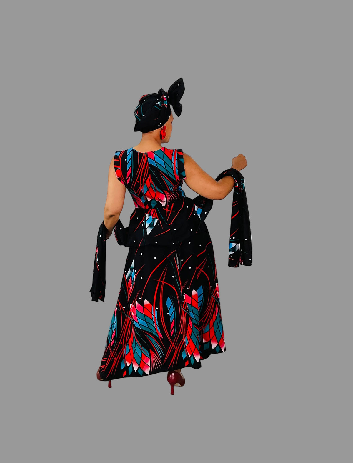 Black/Multicolor Handkeyhem Maxi Ankara Dress FRA107