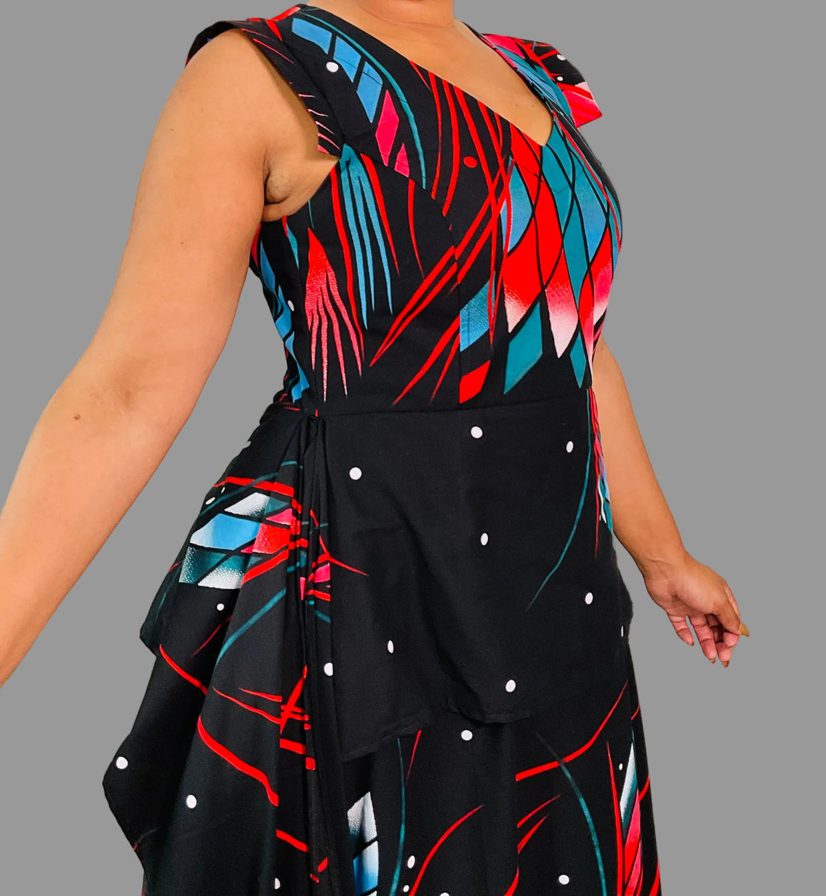 Black/Multicolor Handkeyhem Maxi Ankara Dress FRA107