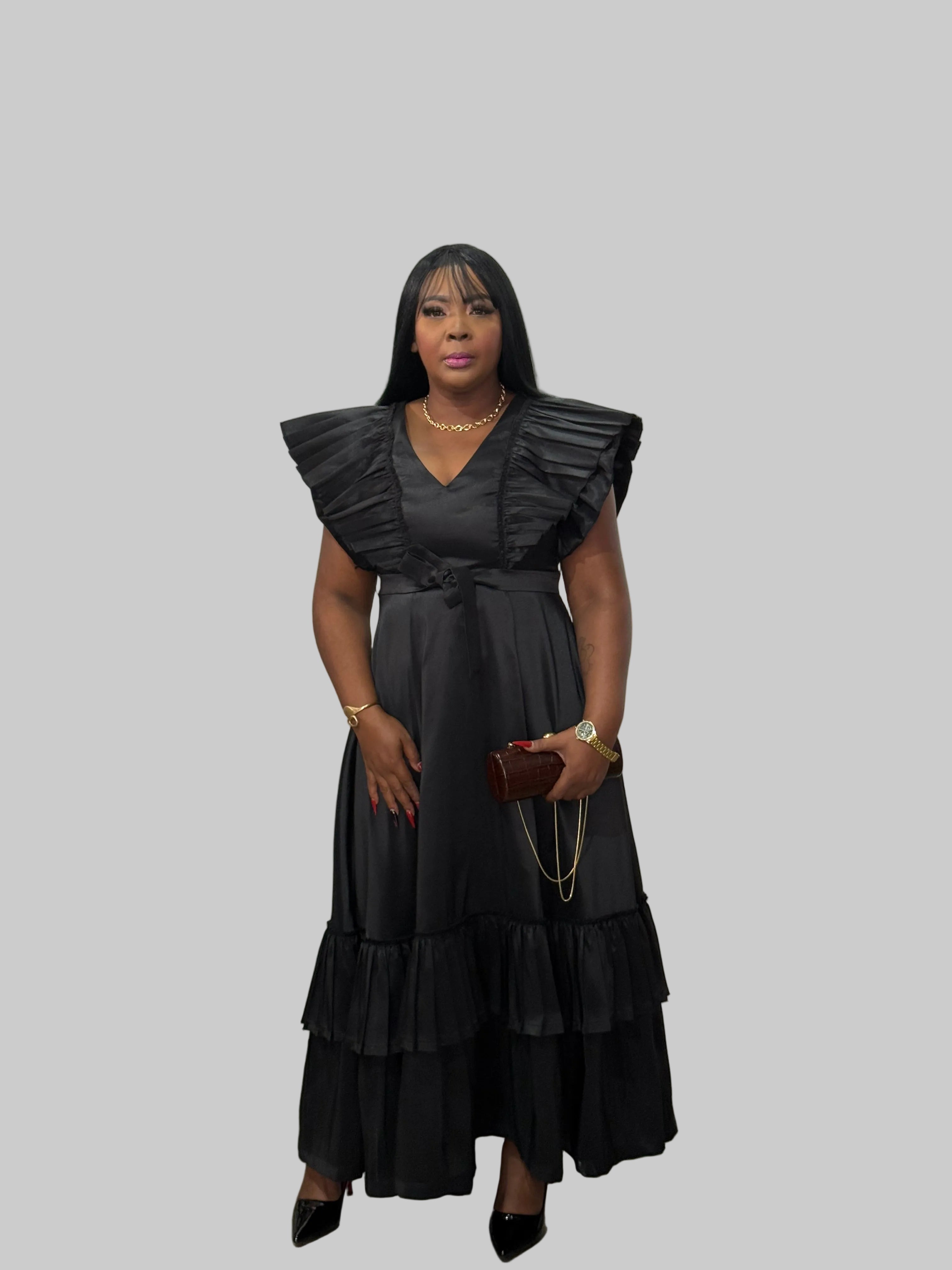 FR1088 BLACK MAXI LEA DRESS