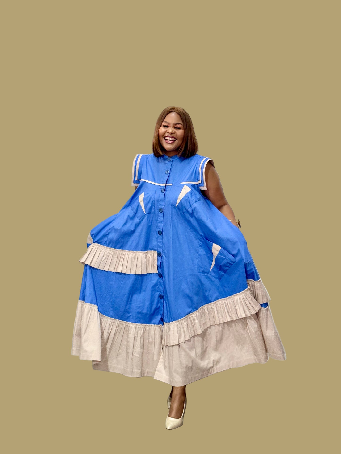 FR1094 BLUE/STONE MAXI FRILLED NAOMI DRESS