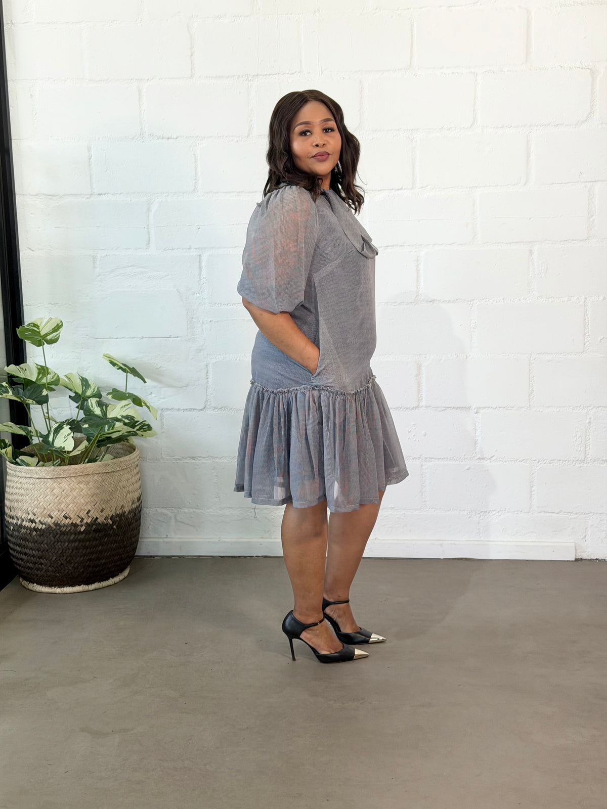 Navy/White tiny check nolan dress FR1199