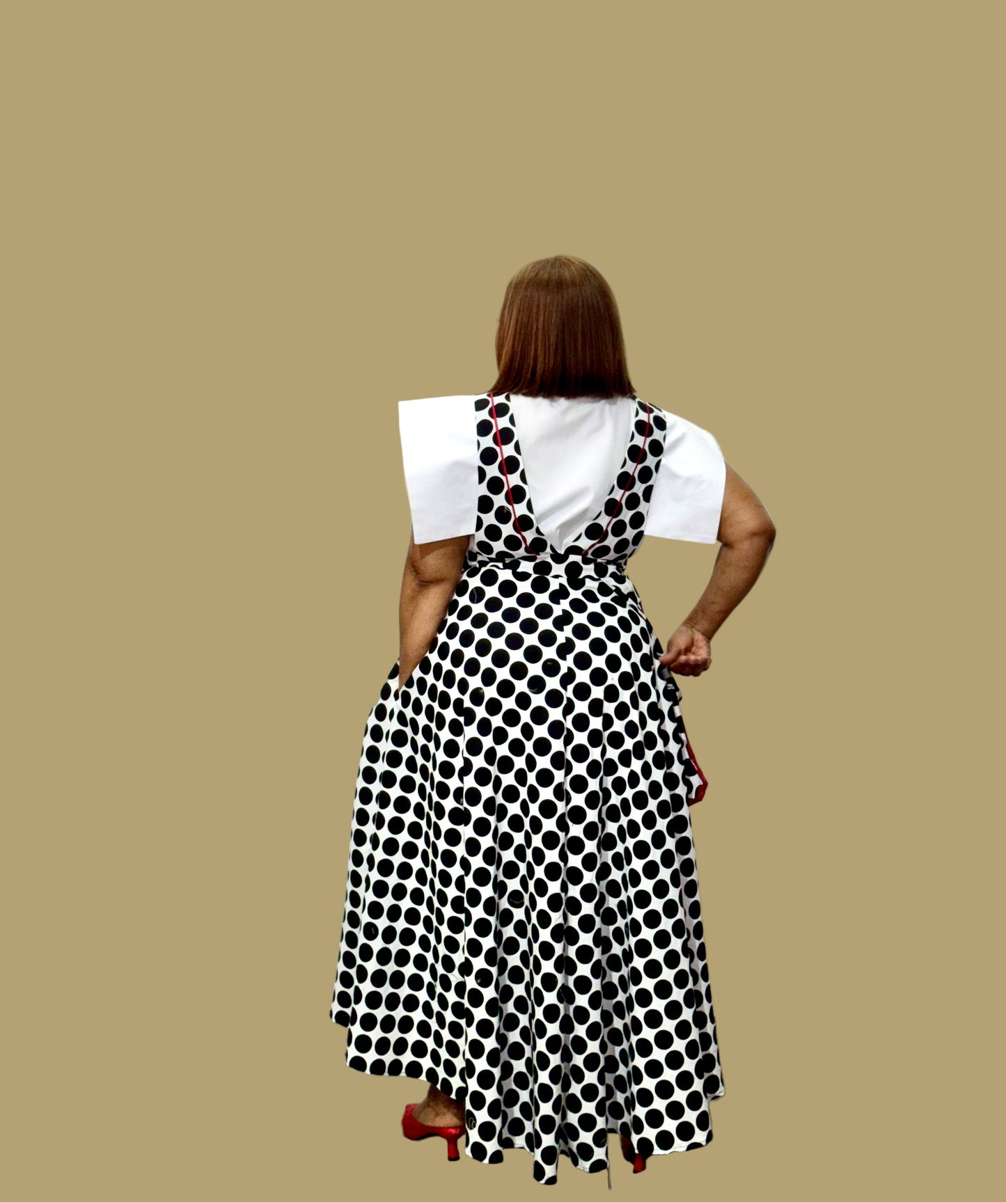 FR1092 BLACK/WHITE POLKA DOT DUNGAREE SKIRT