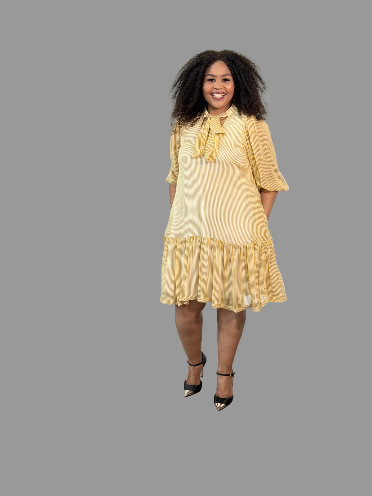 Yellow/White Striped Midi Nolan Dress FR1202