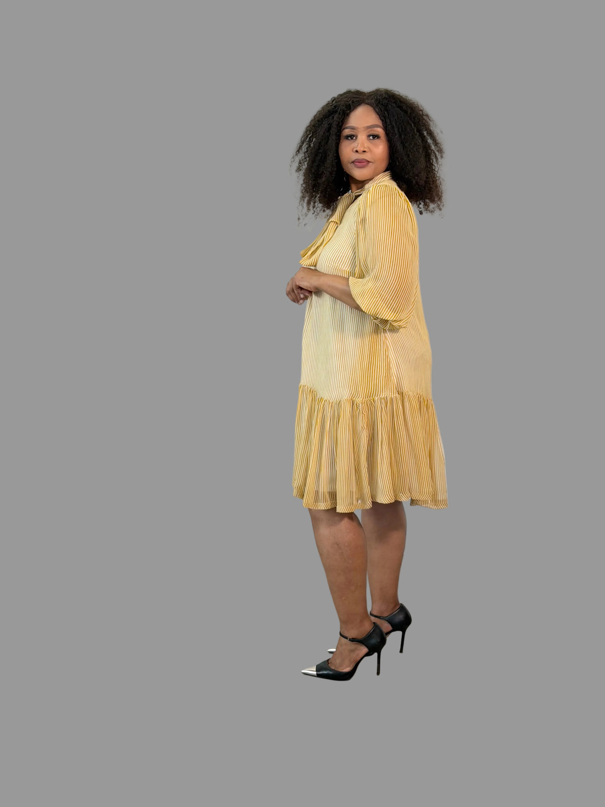 Yellow/White Striped Midi Nolan Dress FR1202