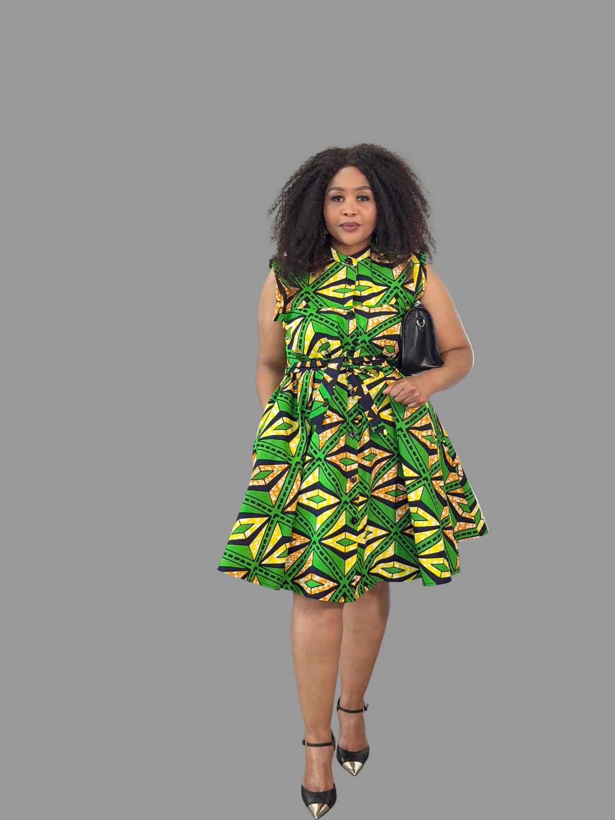 Green/ Yellow Ankara Yves Dress FRA114