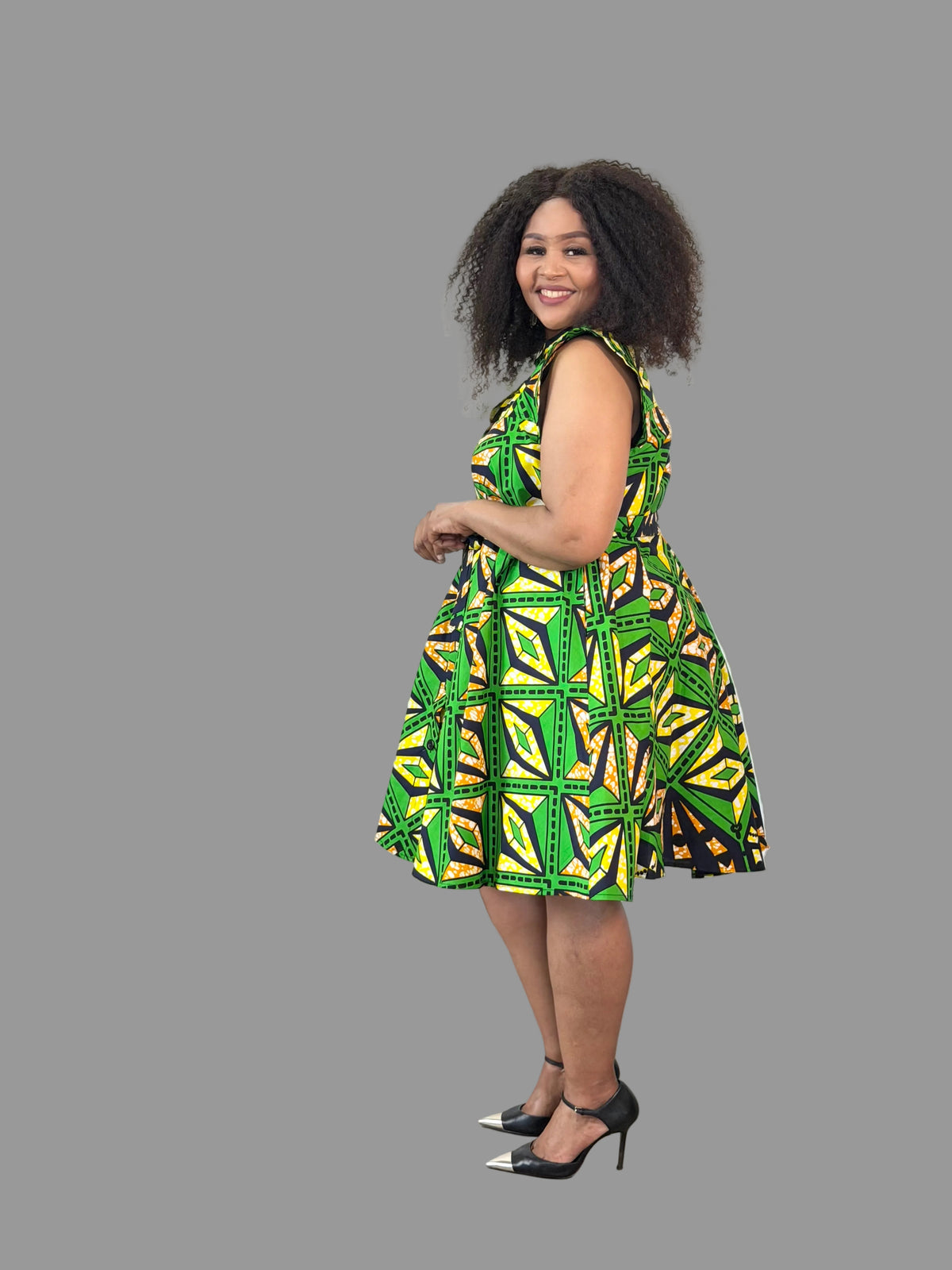 Green/ Yellow Ankara Yves Dress FRA114