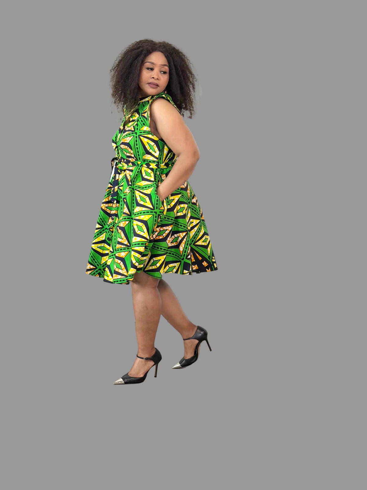 Green/ Yellow Ankara Yves Dress FRA114