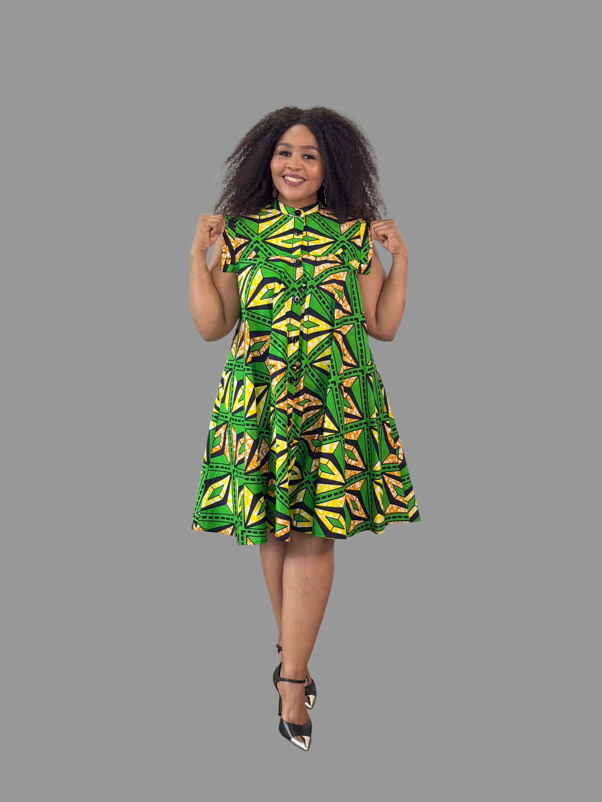 Green/ Yellow Ankara Yves Dress FRA114