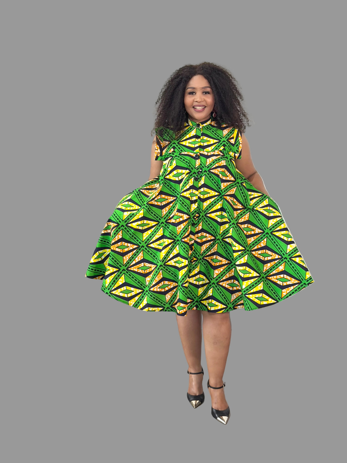 Green/ Yellow Ankara Yves Dress FRA114