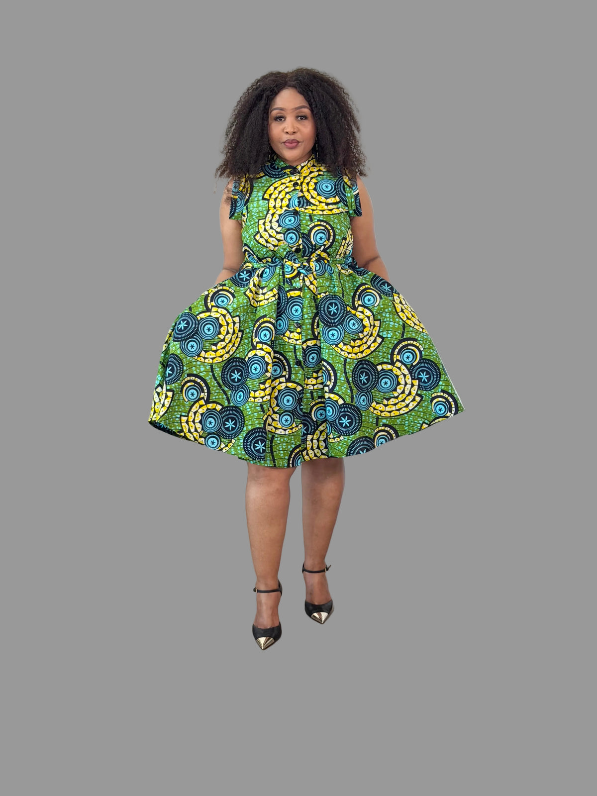 Navy/Yellow Yves Ankara Dress FRA115
