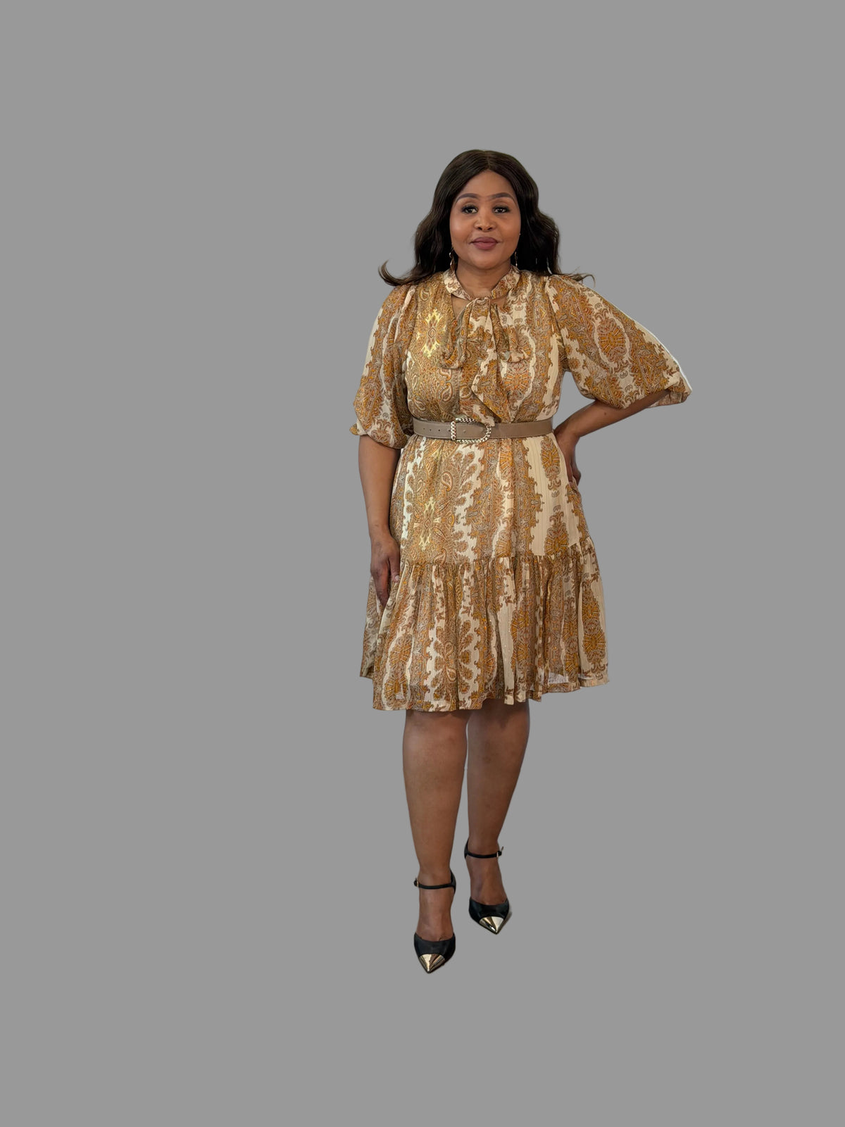 Cream/Gold parsley nolan midi dress FR1196